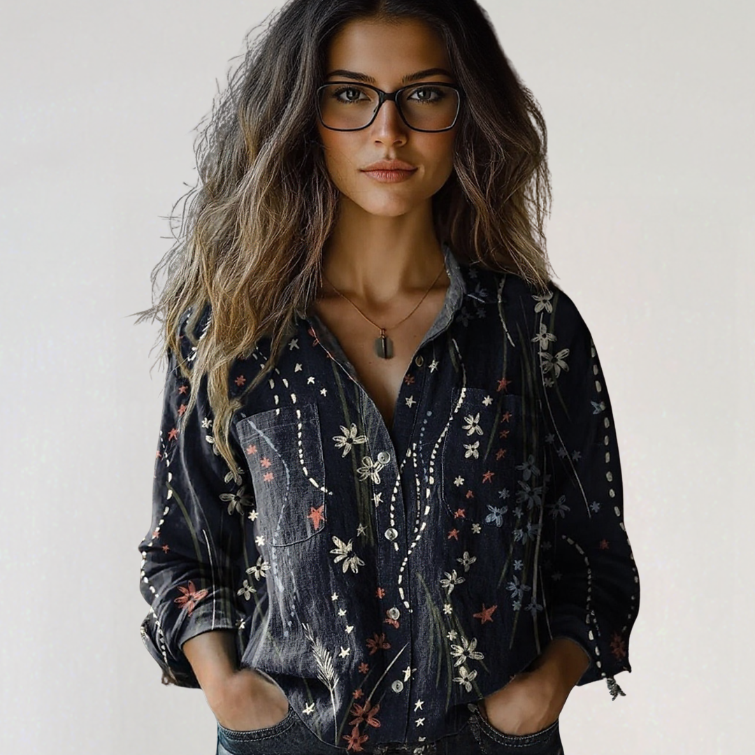 Georgeena | Vintage Cotton Long Sleeve Shirt – Women’s Casual Button Down Blouse TARHUS