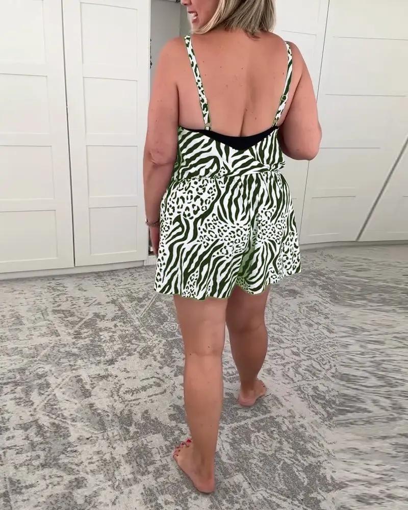 Zebra Print Slim Fit Swimsuit – One-Piece V-Neck with Lace-Up Back TARHUS Swimsuits