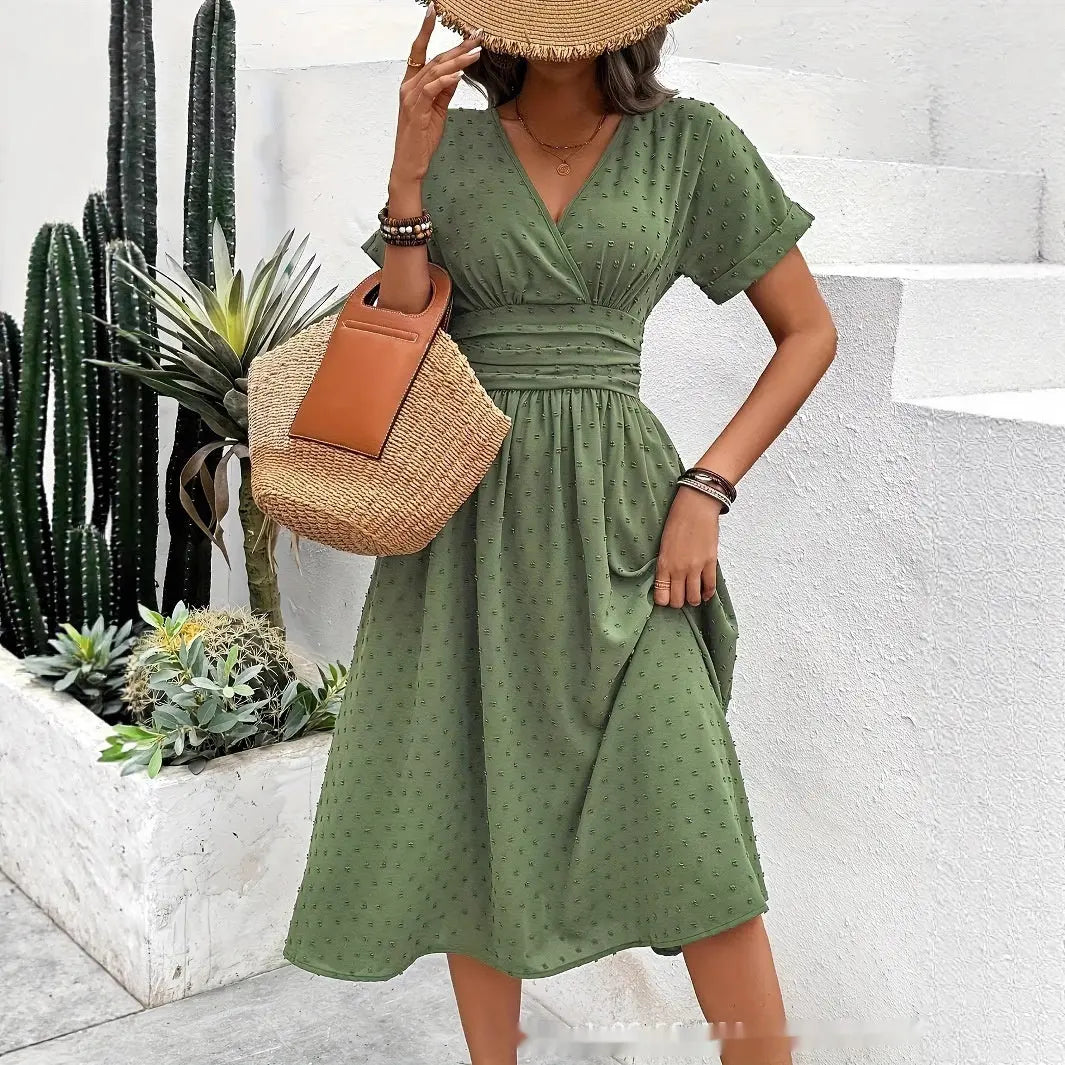 Dotted Chiffon Wrap Maxi Dress with V-Neck for Women TARHUS SS - Womens - Midi Dress