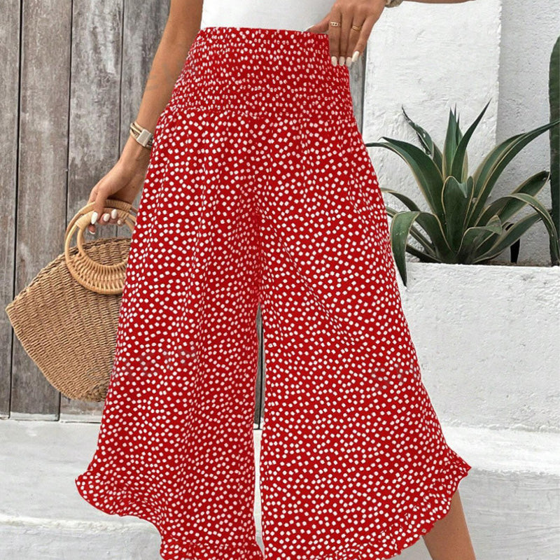 Casual printed high-waisted ruffle wide-leg pants TARHUS