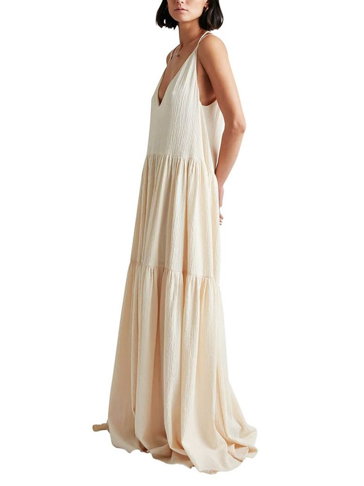 Women's Sleeveless V-Neck Tiered Maxi Dress - Adjustable Straps TARHUS Dresses