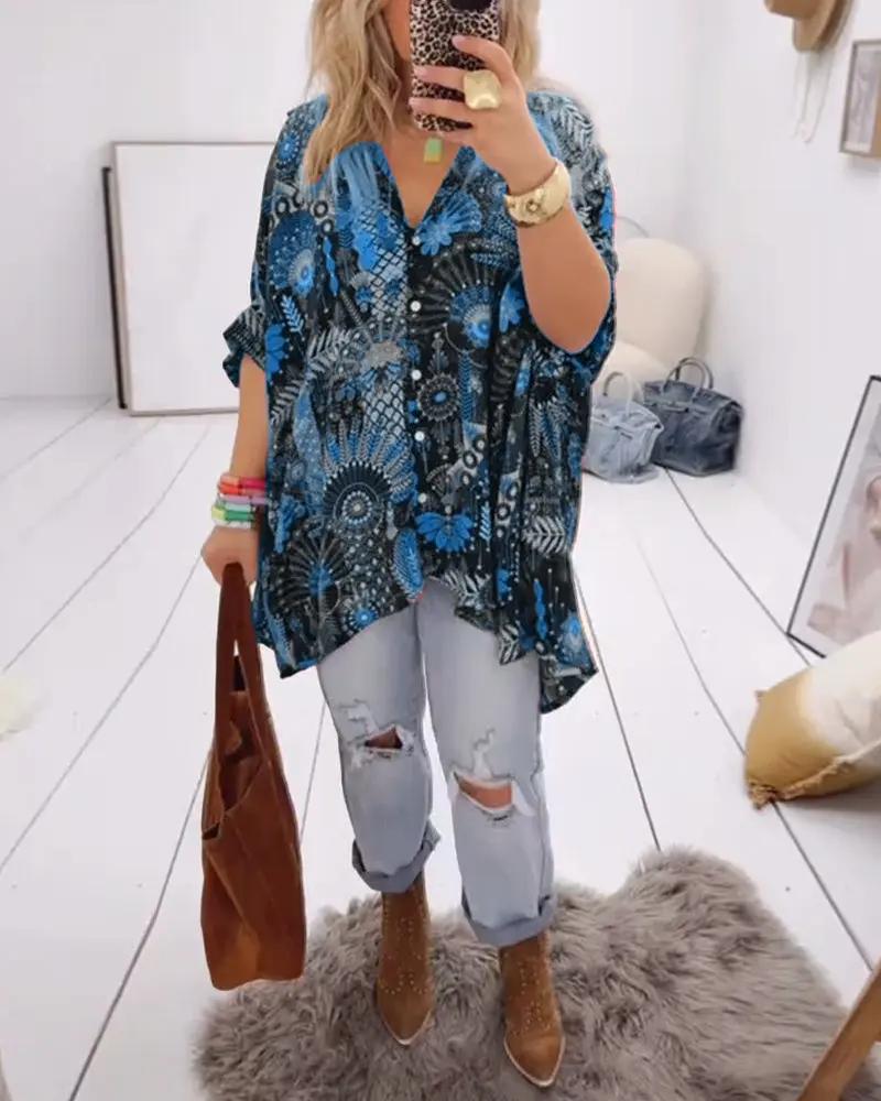 Loose Fit Printed Blouse – Casual Summer Shirt with Half Sleeves | Amara TARHUS Blouses & Shirts
