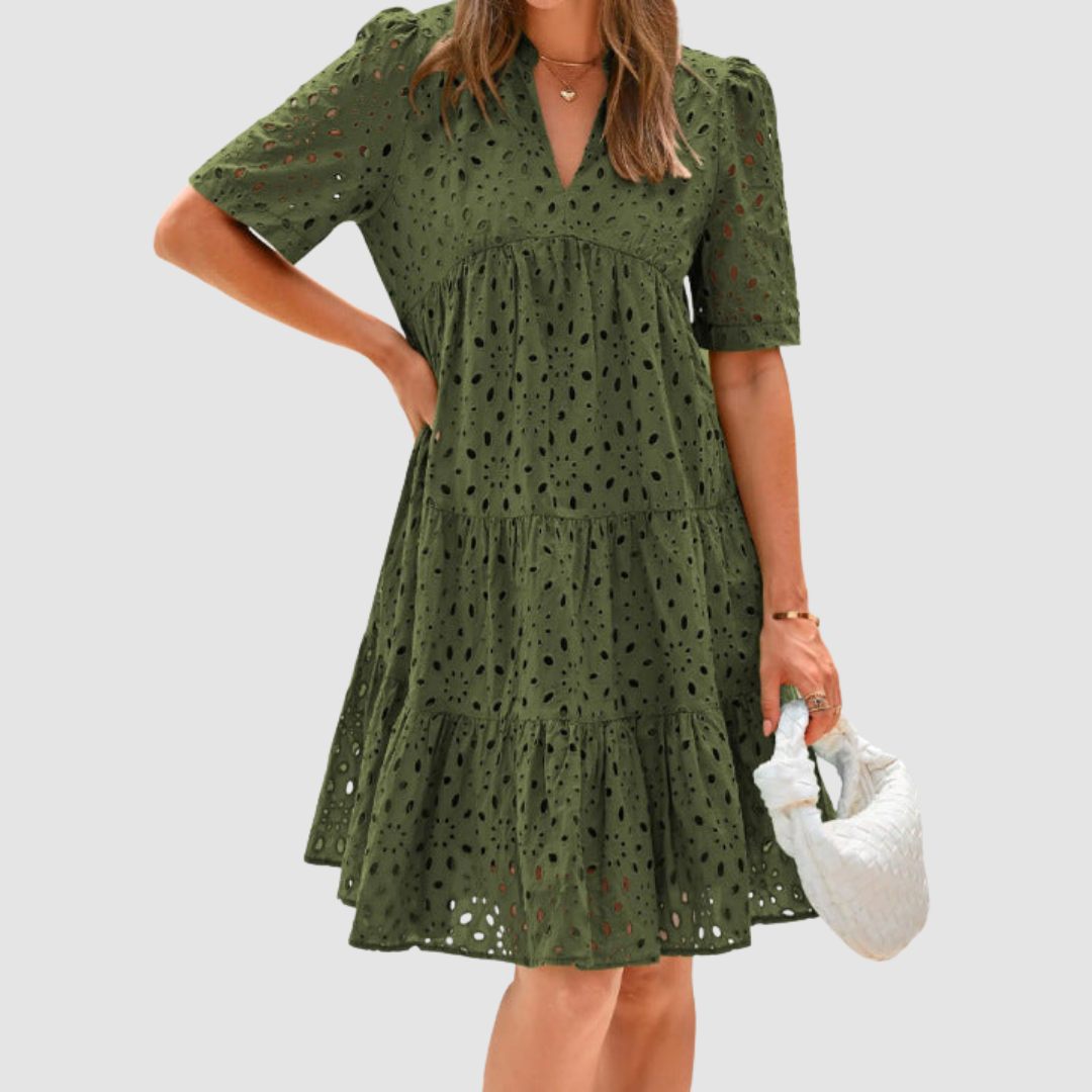 Cecily | Broderie Anglaise Tiered Midi Dress TARHUS