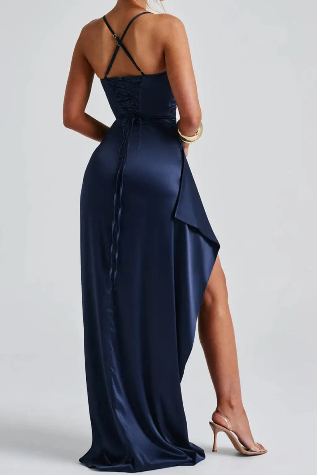 Avelisse | Women Spaghetti Strap Ruched Maxi High Slit Wedding Guest Dress TARHUS Dress