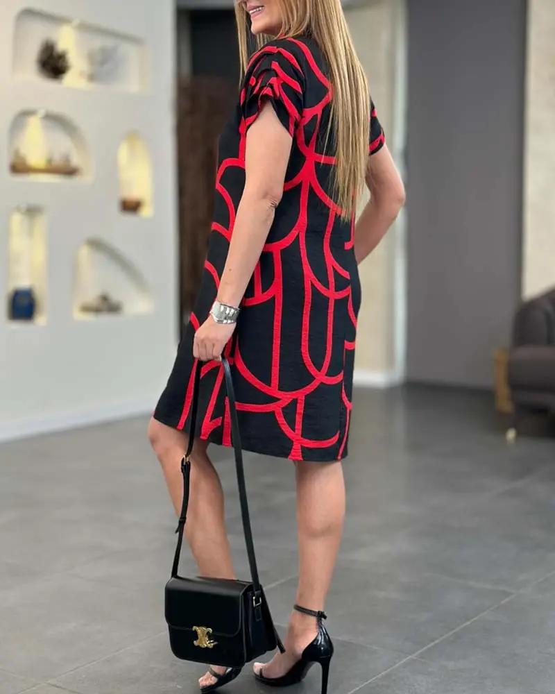 Chic Printed Midi Shirt Dress – Collared Short Sleeve Summer Dress - TARHUS