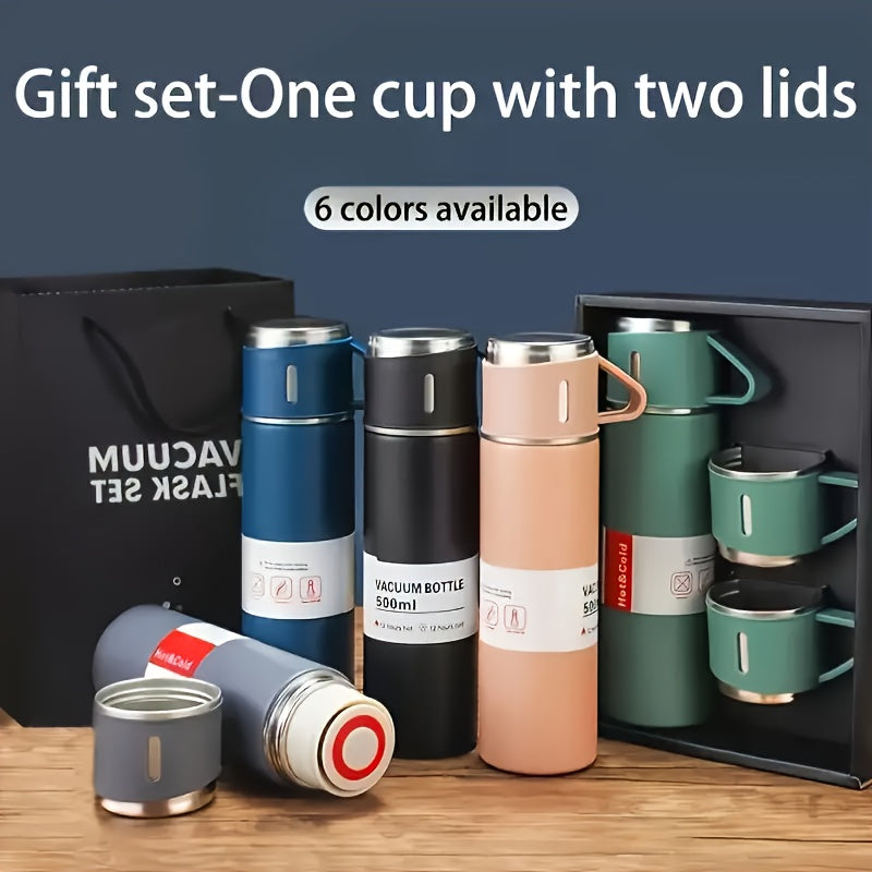 1set Thermal Mug 500ml/16.9oz, Stainless Steel Vacuum Insulated Bottle With Cup For Coffee Hot Drink And Cold Drink, Water Flask Back To School Supplies TARHUS
