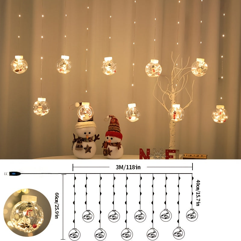GlowWish | LED Christmas Curtain Lights with Snowman Wishing Balls TARHUS