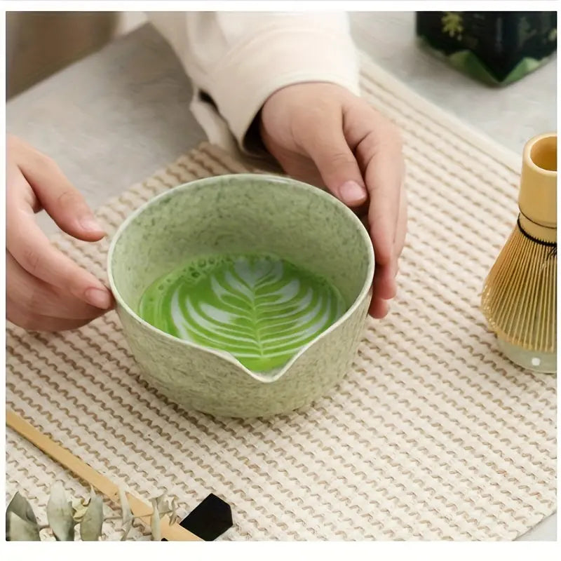 4pc Ceramic Matcha Set – Green Glaze Bowl, Whisk & Scoop - TARHUS