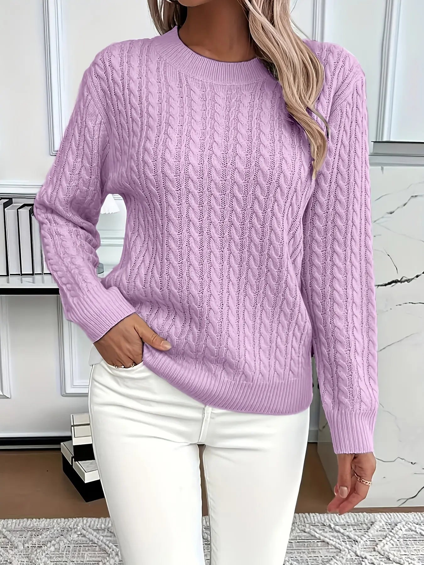 Women’s Loose Fit Pullover Sweater – Soft Ribbed Knit Round Neck Long Sleeve Top - TARHUS