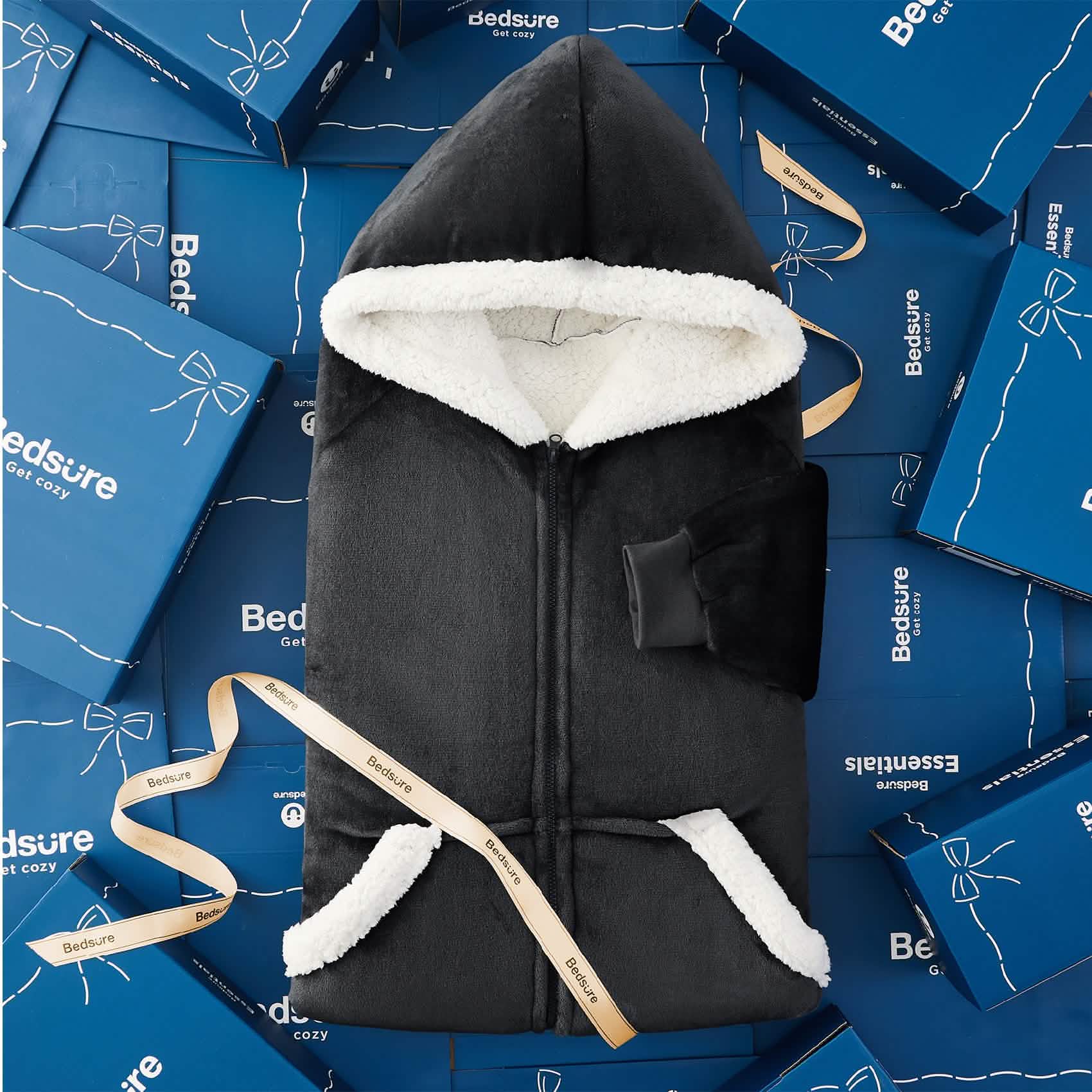 Sherpa Fleece Zippered Short Wearable Blanket Hoodie - TARHUS