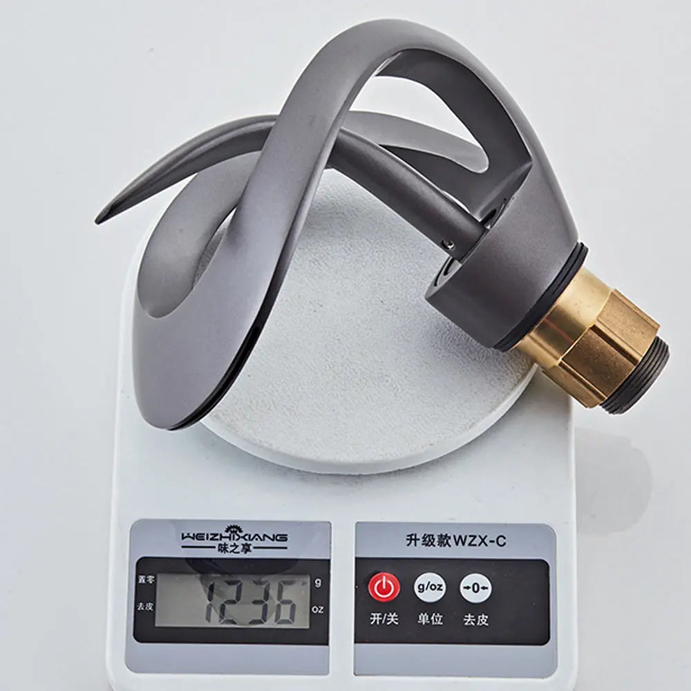 Creative Hollow Design Solid Brass Waterfall Faucet In Gunmetal Grey - TARHUS