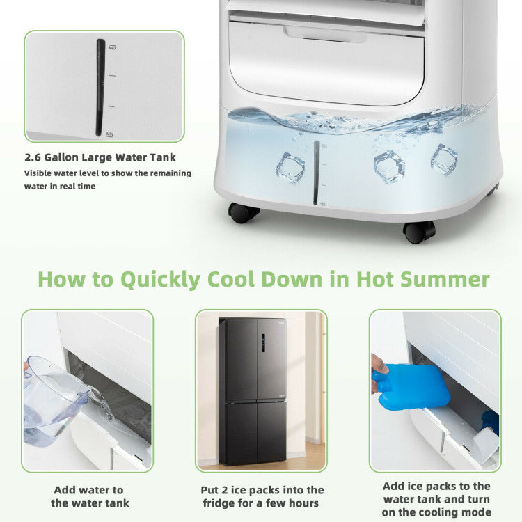 Aircis | 4-in-1 Evaporative Cooler – Portable Air Fan & Humidifier with 2.6-Gallon Tank