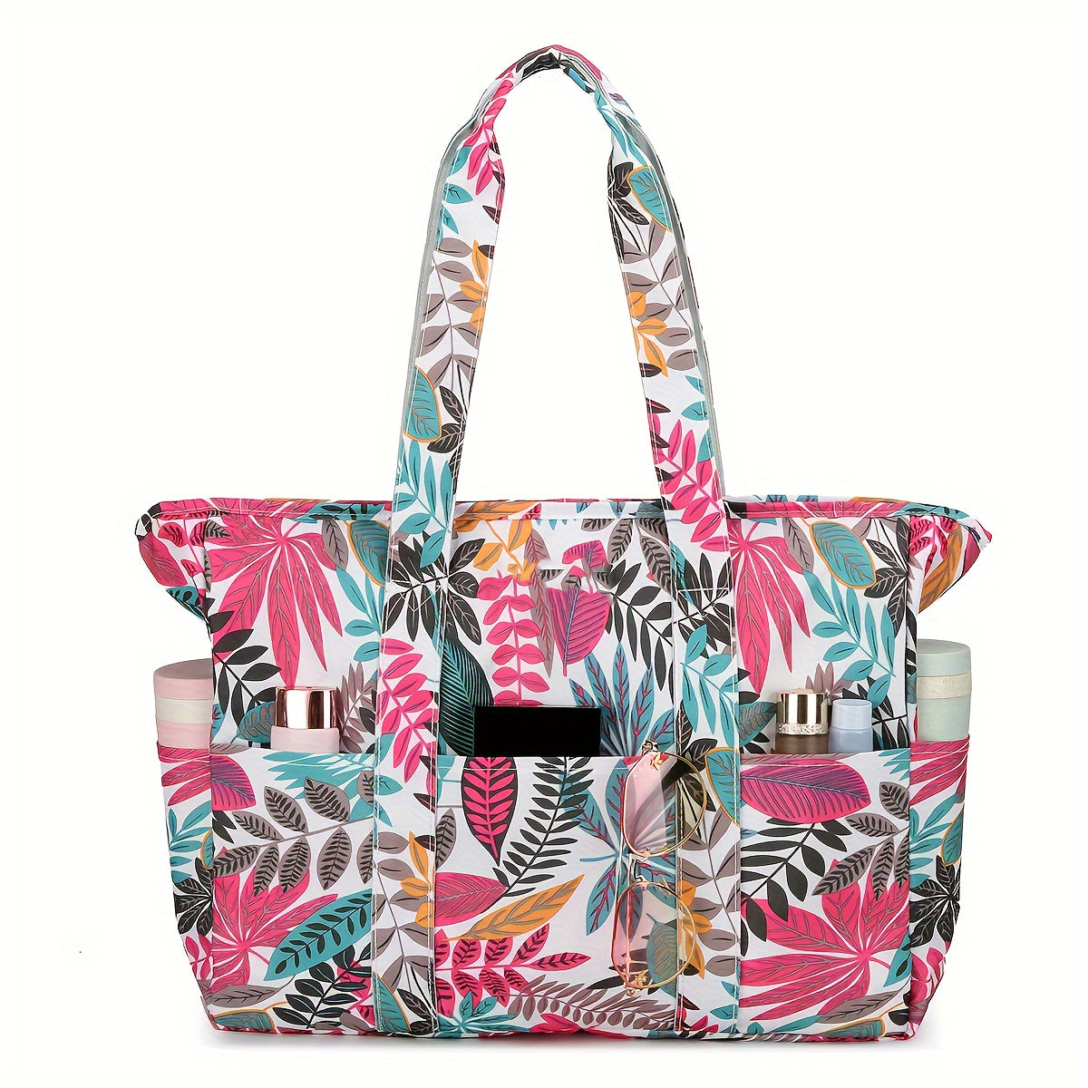 1pc Beach Bags for Women Tote Bag, Large Beach Bag with Zipper for Gym Travel Vocation, Floral tote bag TARHUS