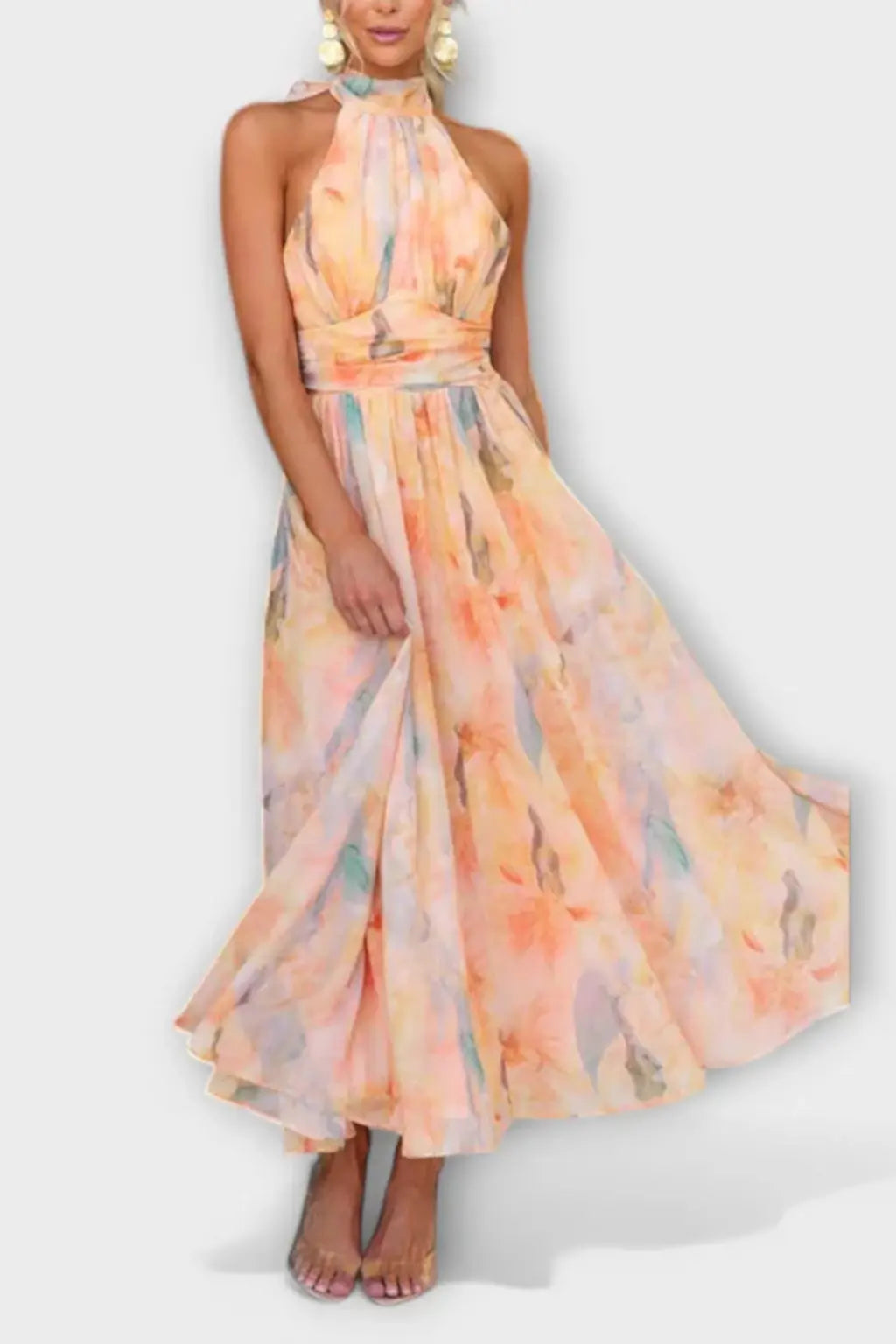 Isolde | Women Abstract Print Halter Neck Maxi Dress TARHUS Dress