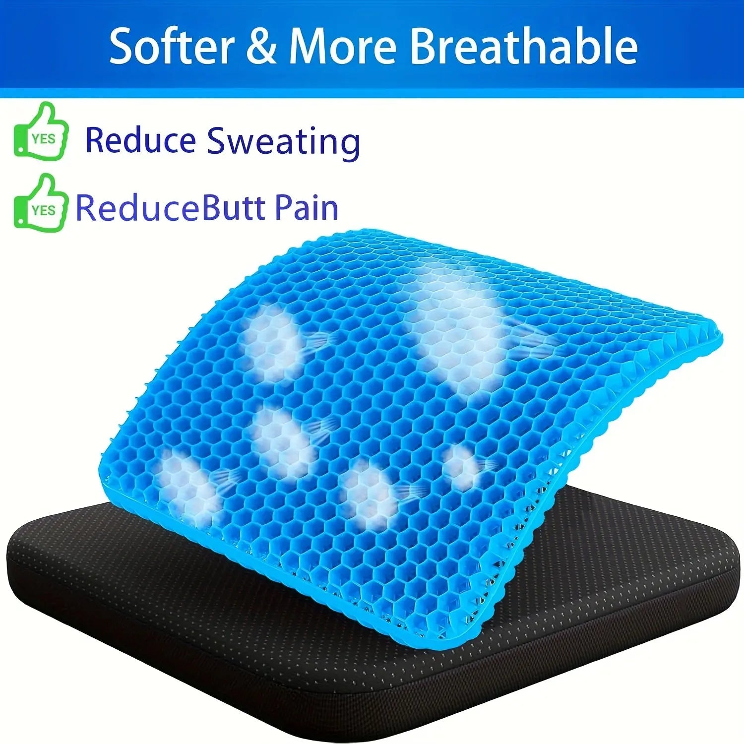Extra Large Gel Honeycomb Seat Cushion for Extended Sitting - Soft, Breathable, Non-Slip Design, Reduces Sweating, Ideal for Wheelchair and Office Use, Blue, Gel Cushion TARHUS
