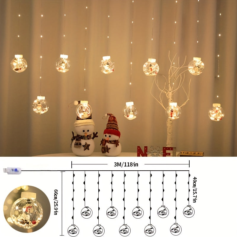 GlowWish | LED Christmas Curtain Lights with Snowman Wishing Balls TARHUS