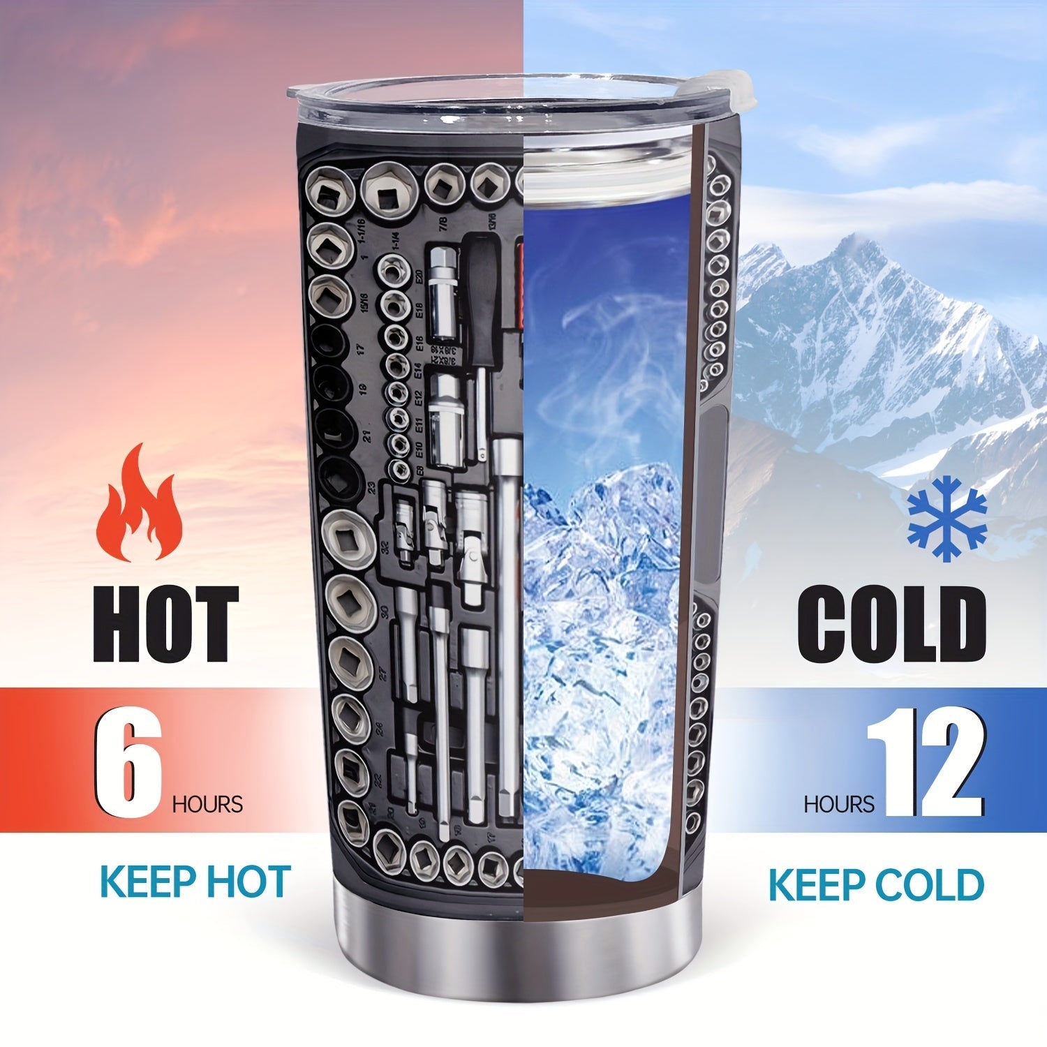 1pc 20oz Vacuum-insulated Coffee Mug, Mechanic Tool Graphic Printed Tumbler With Lid, Stainless Steel Travel Mugs With Lid, Double Wall Cups For Cold & Hot Drinks Christmas Gift TARHUS