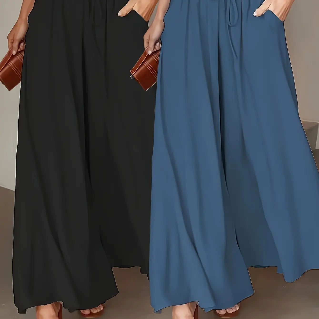 Maria | 2-Pack Women's High-Waisted Wide-Leg Lounge Pants with Pockets - TARHUS