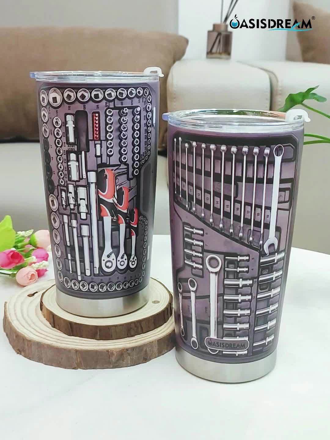 1pc 20oz Vacuum-insulated Coffee Mug, Mechanic Tool Graphic Printed Tumbler With Lid, Stainless Steel Travel Mugs With Lid, Double Wall Cups For Cold & Hot Drinks Christmas Gift TARHUS