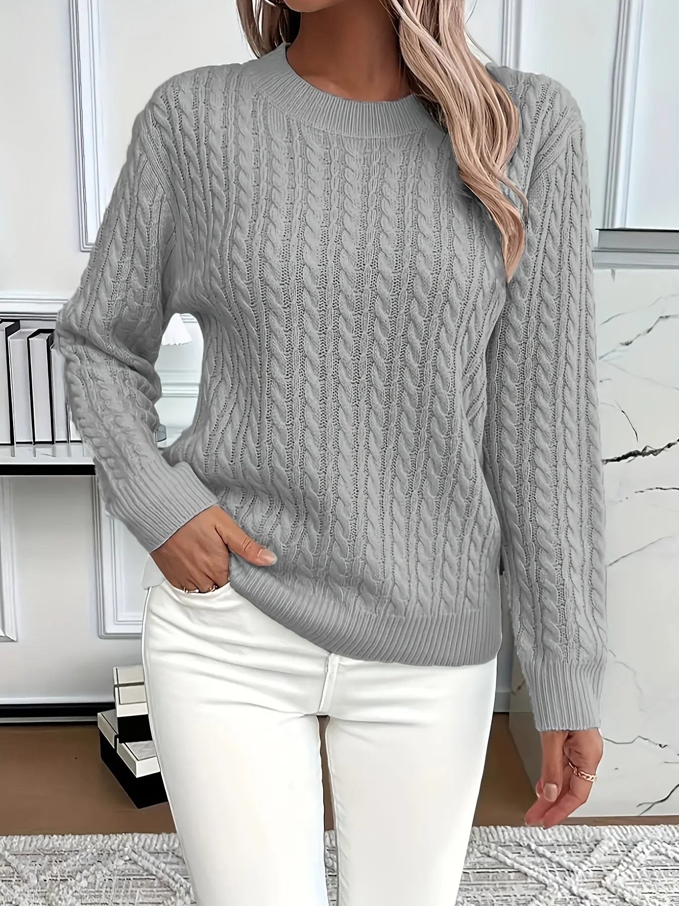 Women’s Loose Fit Pullover Sweater – Soft Ribbed Knit Round Neck Long Sleeve Top - TARHUS