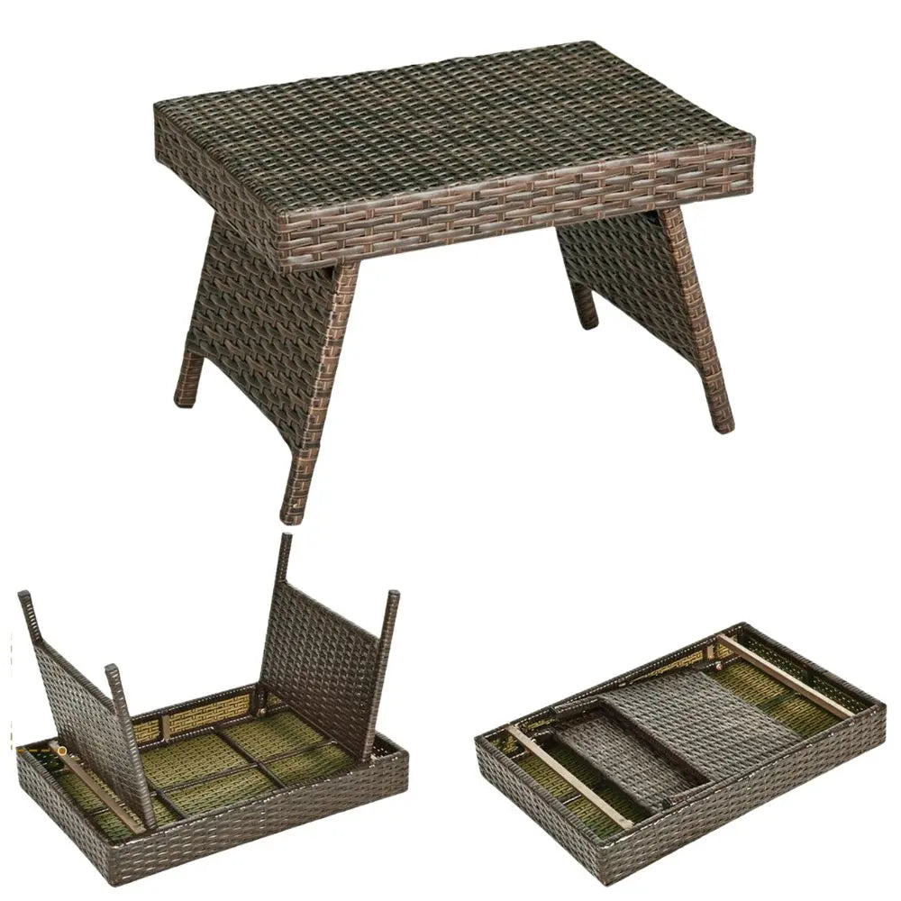 Foldable Rattan Wicker Side Table – Weatherproof Indoor/Outdoor Table - TARHUS