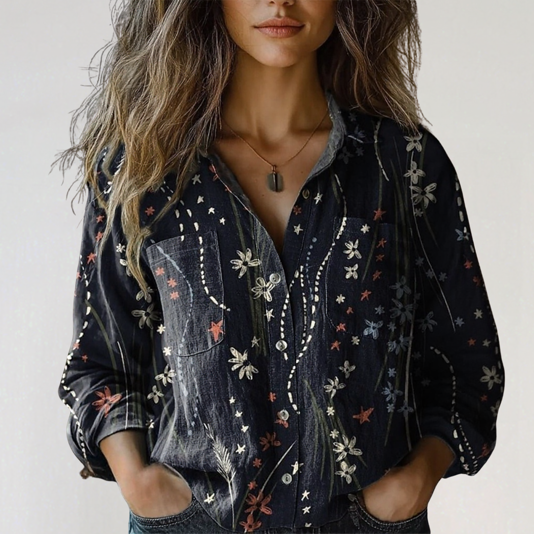 Georgeena | Vintage Cotton Long Sleeve Shirt – Women’s Casual Button Down Blouse TARHUS