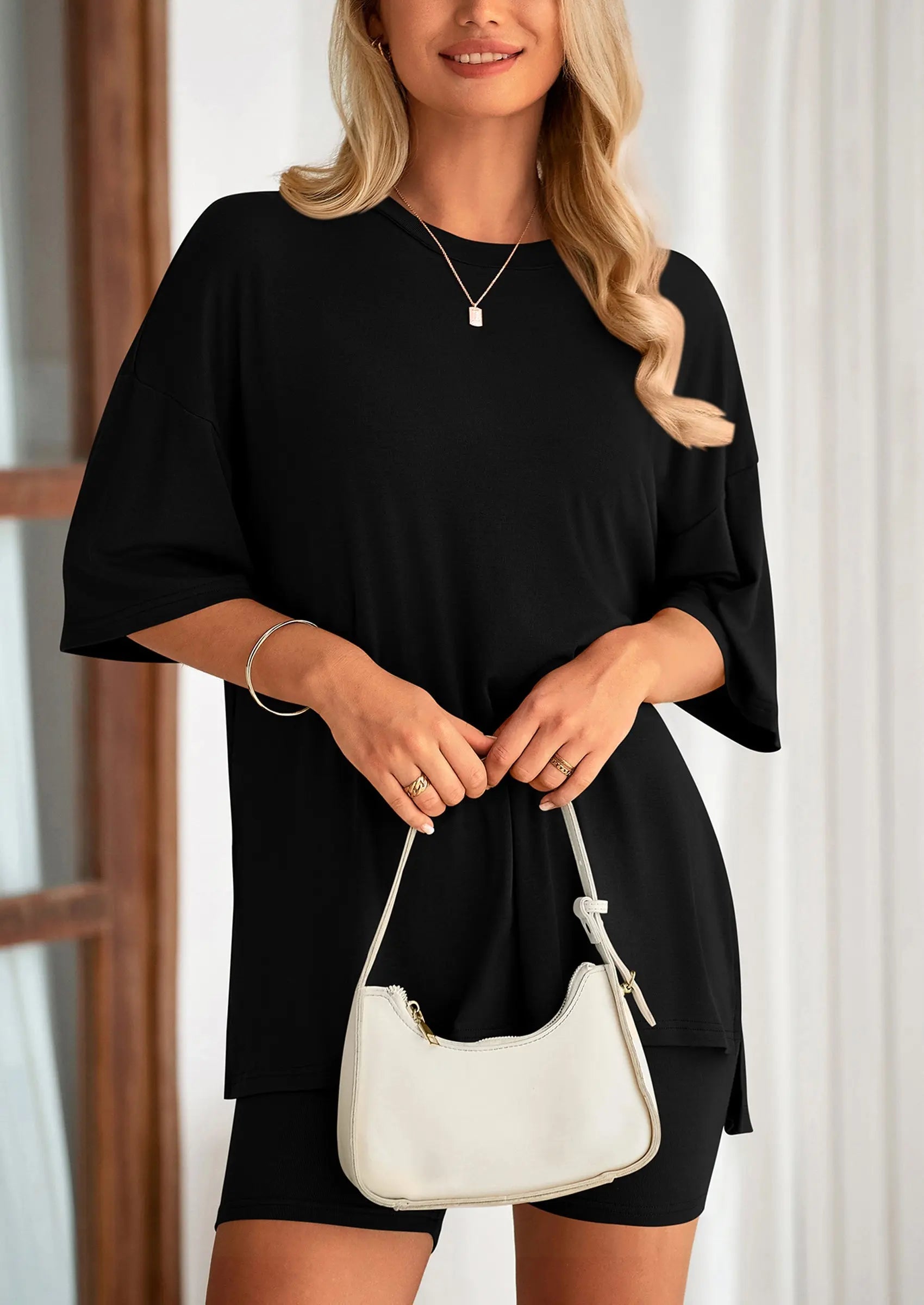 Casual Short Sleeved Round Neck Top Paired With Shorts Two-Piece Set - TARHUS