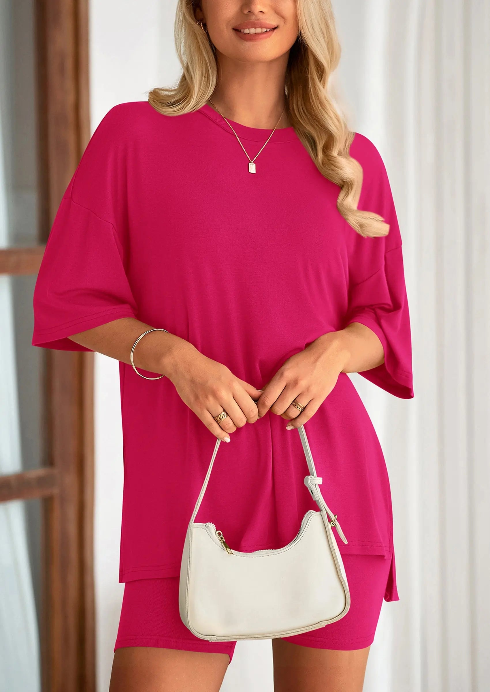 Casual Short Sleeved Round Neck Top Paired With Shorts Two-Piece Set - TARHUS