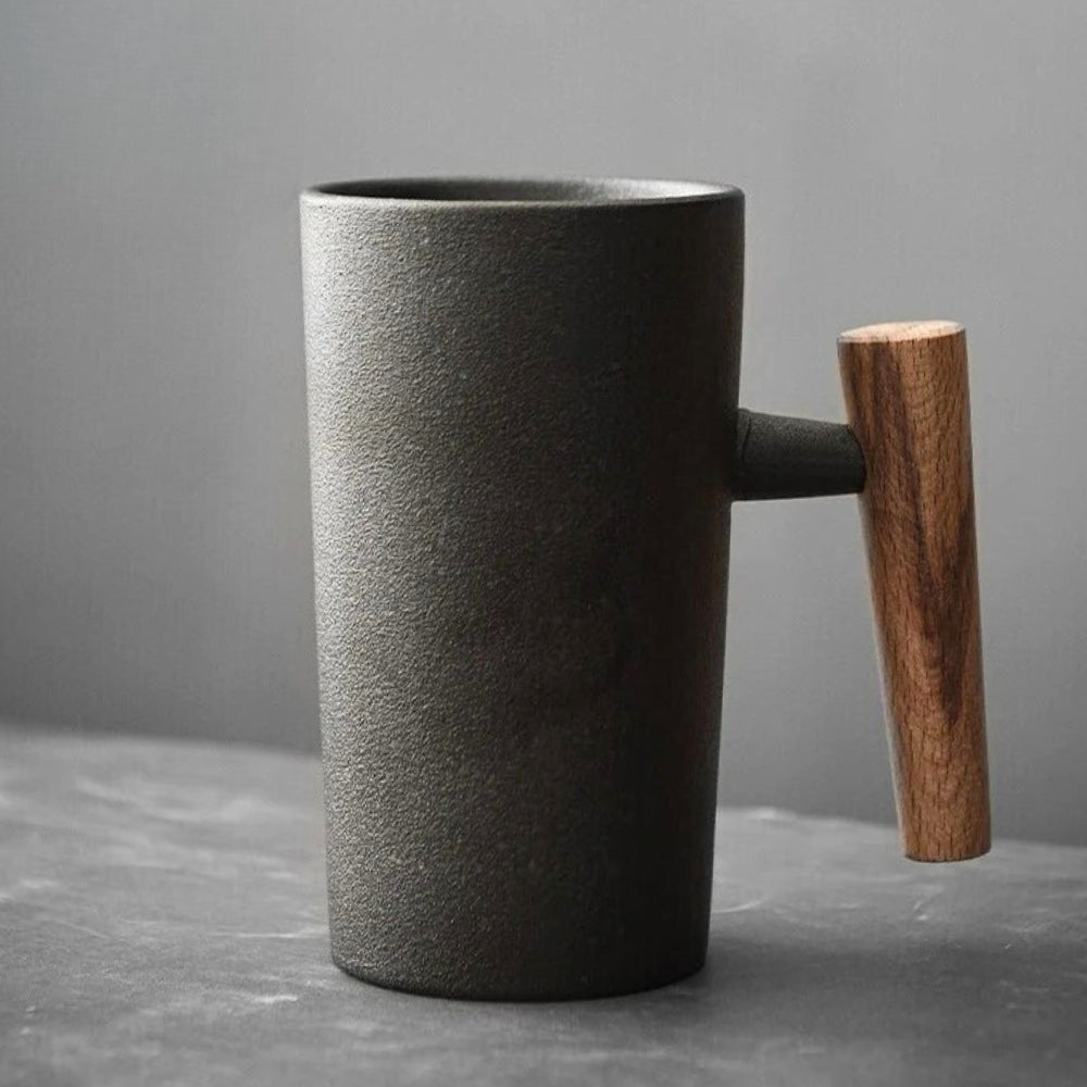 Nordic Earth Mugs | Handmade Ceramic Coffee Cups – Natural Wood Handle TARHUS Kitchen & Dining