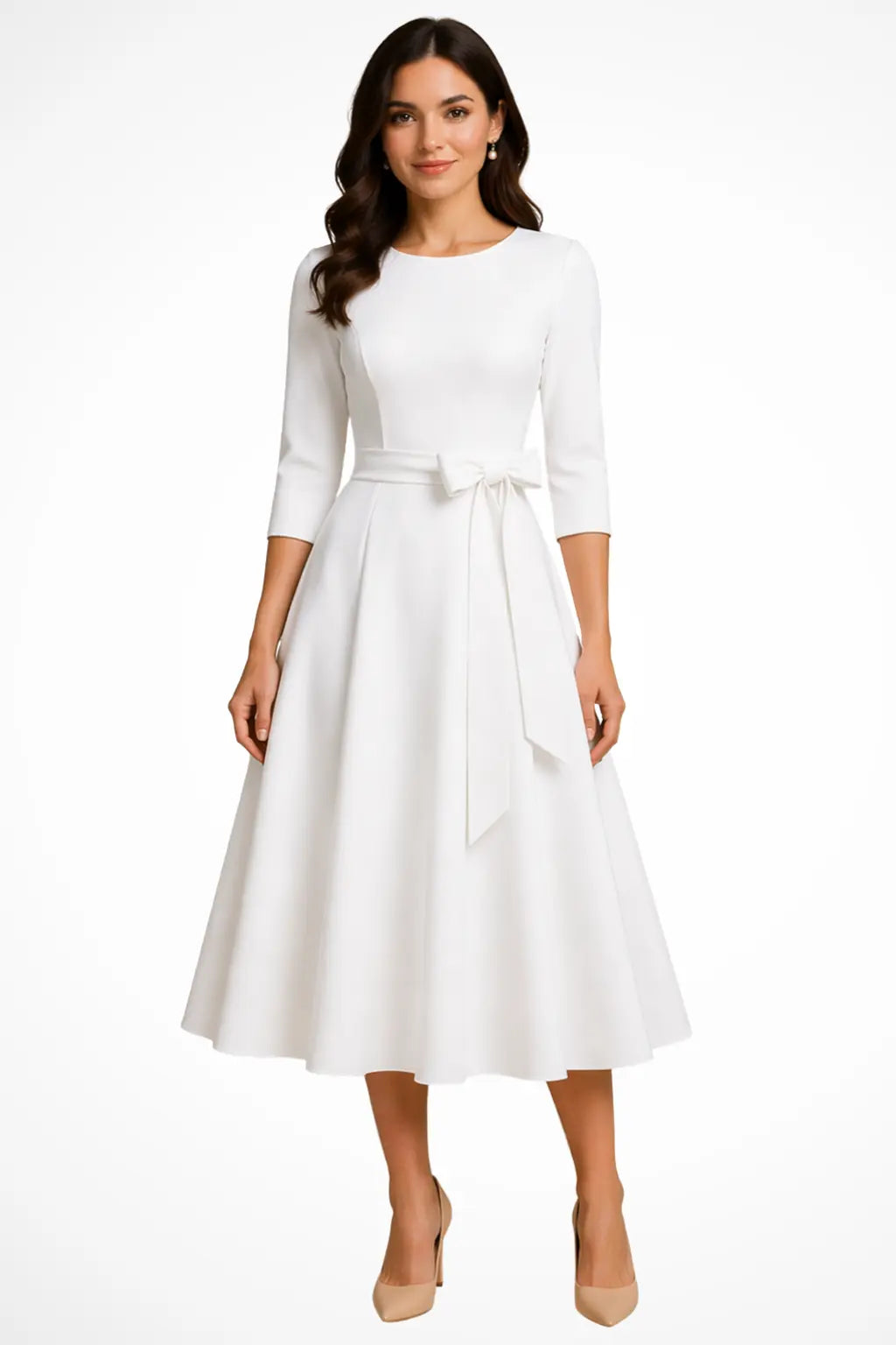 Cordelia | Women Bateau Neck Half Sleeve Pleated A Line Midi Wedding Guest Dress TARHUS Mother of the Bride Dresses