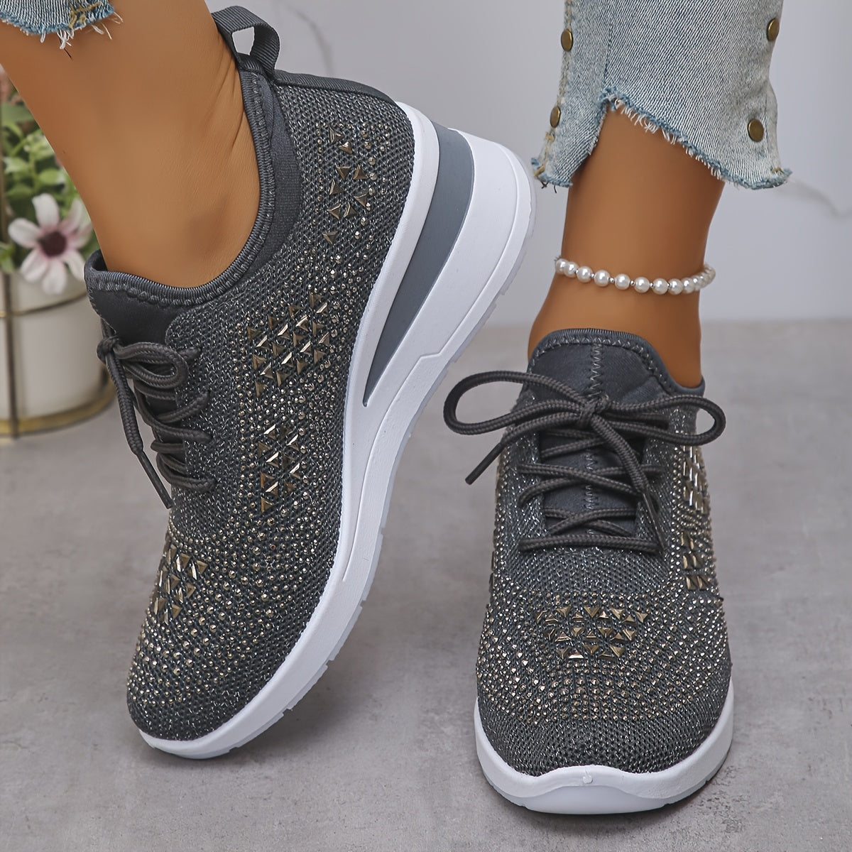 Women’s Orthopedic Fashion Sneakers – Breathable Walking Shoes with Rhinestone TARHUS