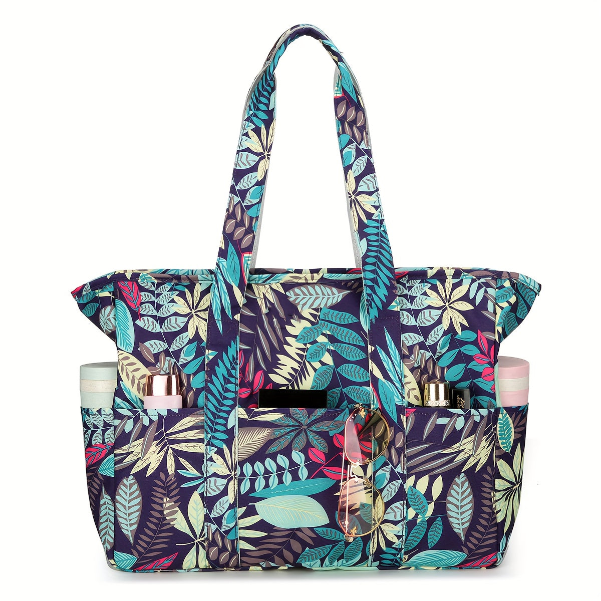 1pc Beach Bags for Women Tote Bag, Large Beach Bag with Zipper for Gym Travel Vocation, Floral tote bag TARHUS