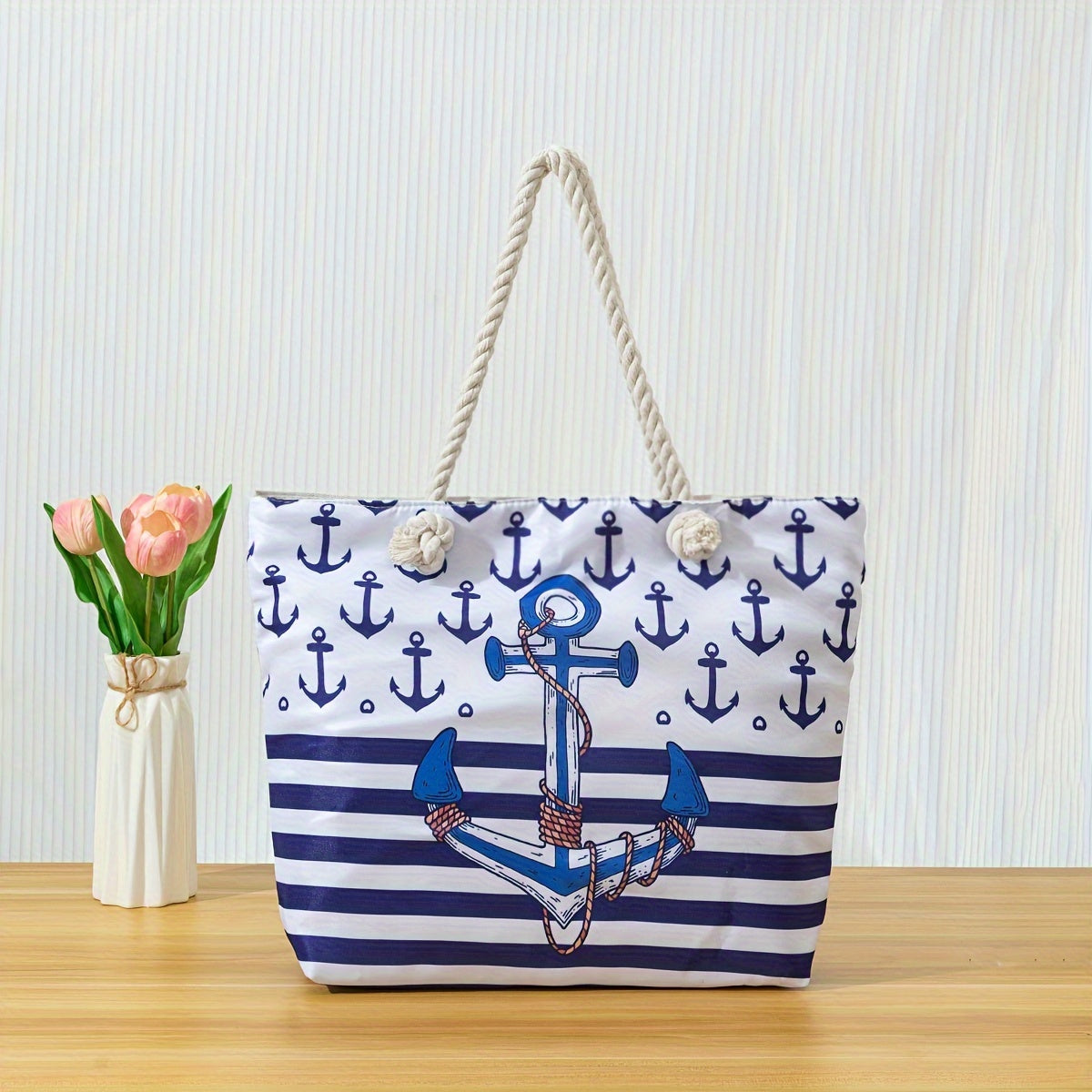 Stylish Blue Mandala Print Tote Bag for Women - Casual Shoulder Bag with Rope Handles, Vibrant Floral Patterns, Zip Closure, Perfect for Vacation Or Everyday Use, Vacation Tote Bag | Trendy Women'S Bag | Woven Texture, Novelty Purse TARHUS