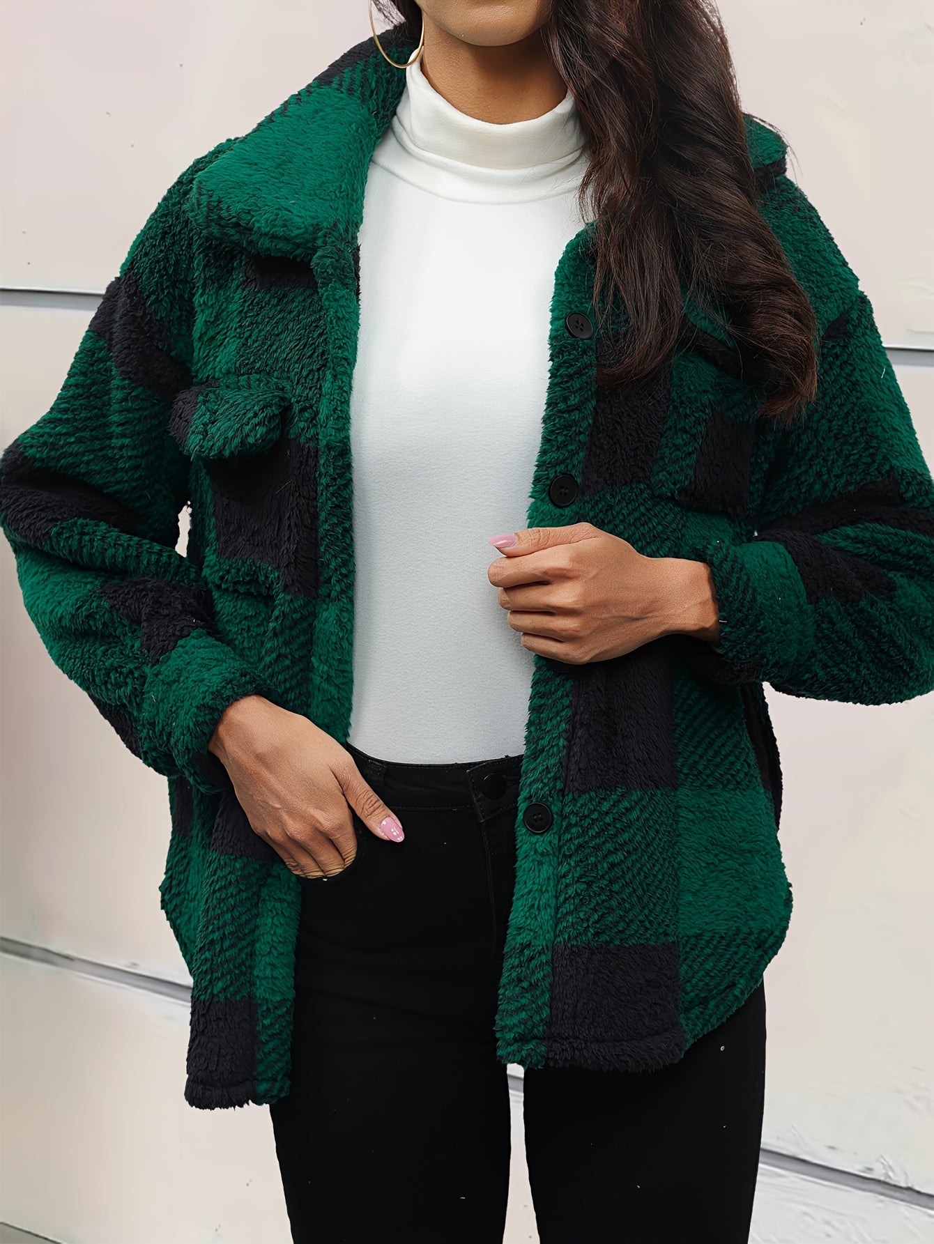 Sara Bloom | Women’s Fleece Jacket – Checkered Coat - TARHUS