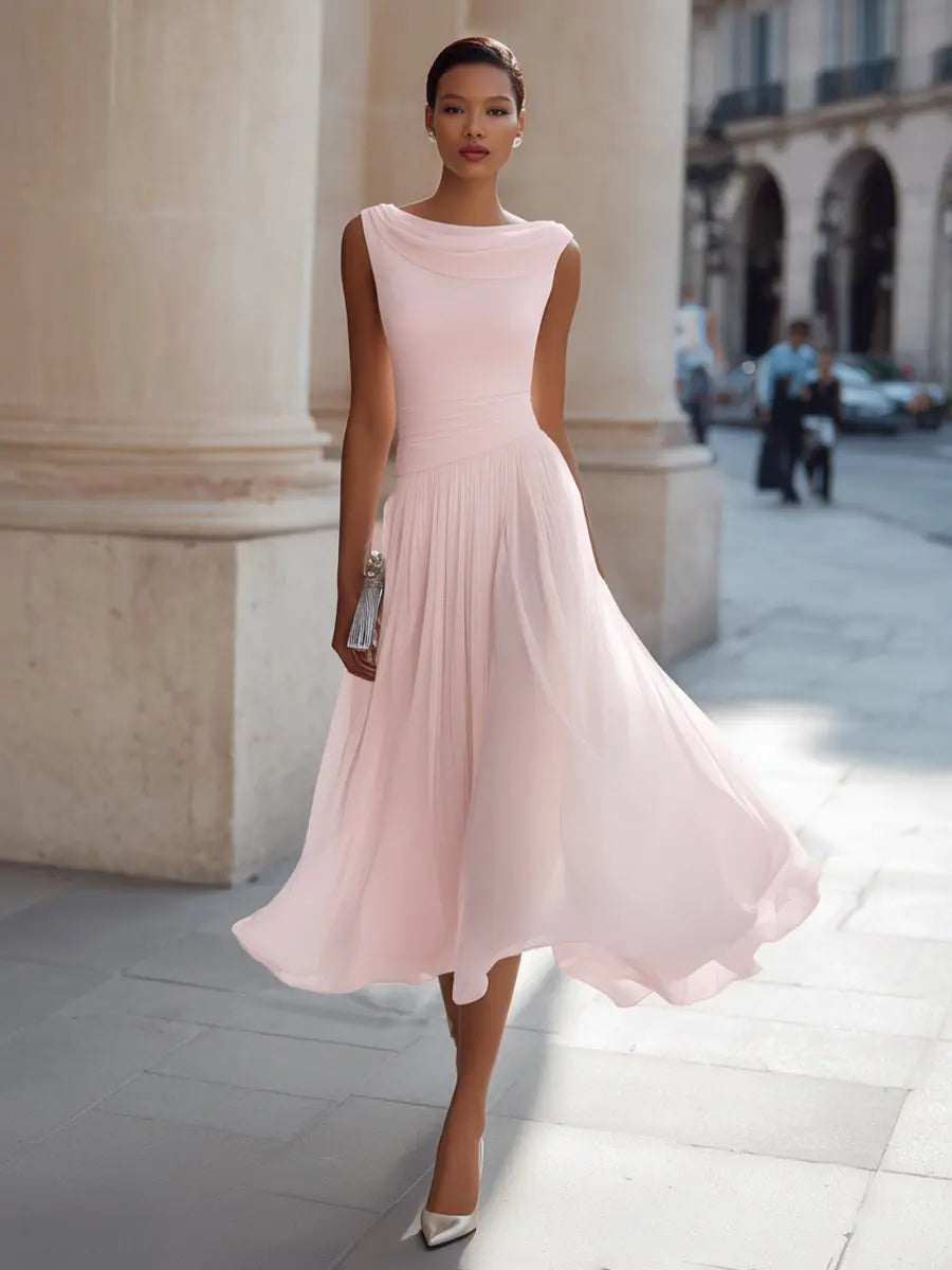 Draped Neck Sleeveless Pleated Midi Dress TARHUS Sleeveless Maxi Dress
