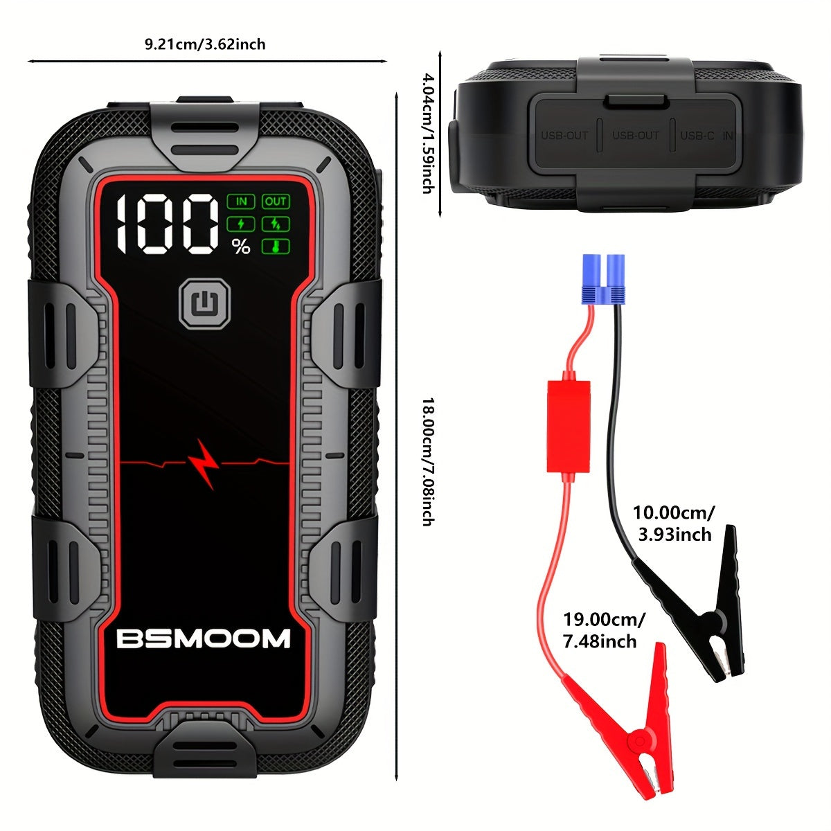 PowerSpark™ 12V Lithium Car Jump Starter – 26800mAh Battery Booster Pack with LED Flashlight & LCD Display - TARHUS