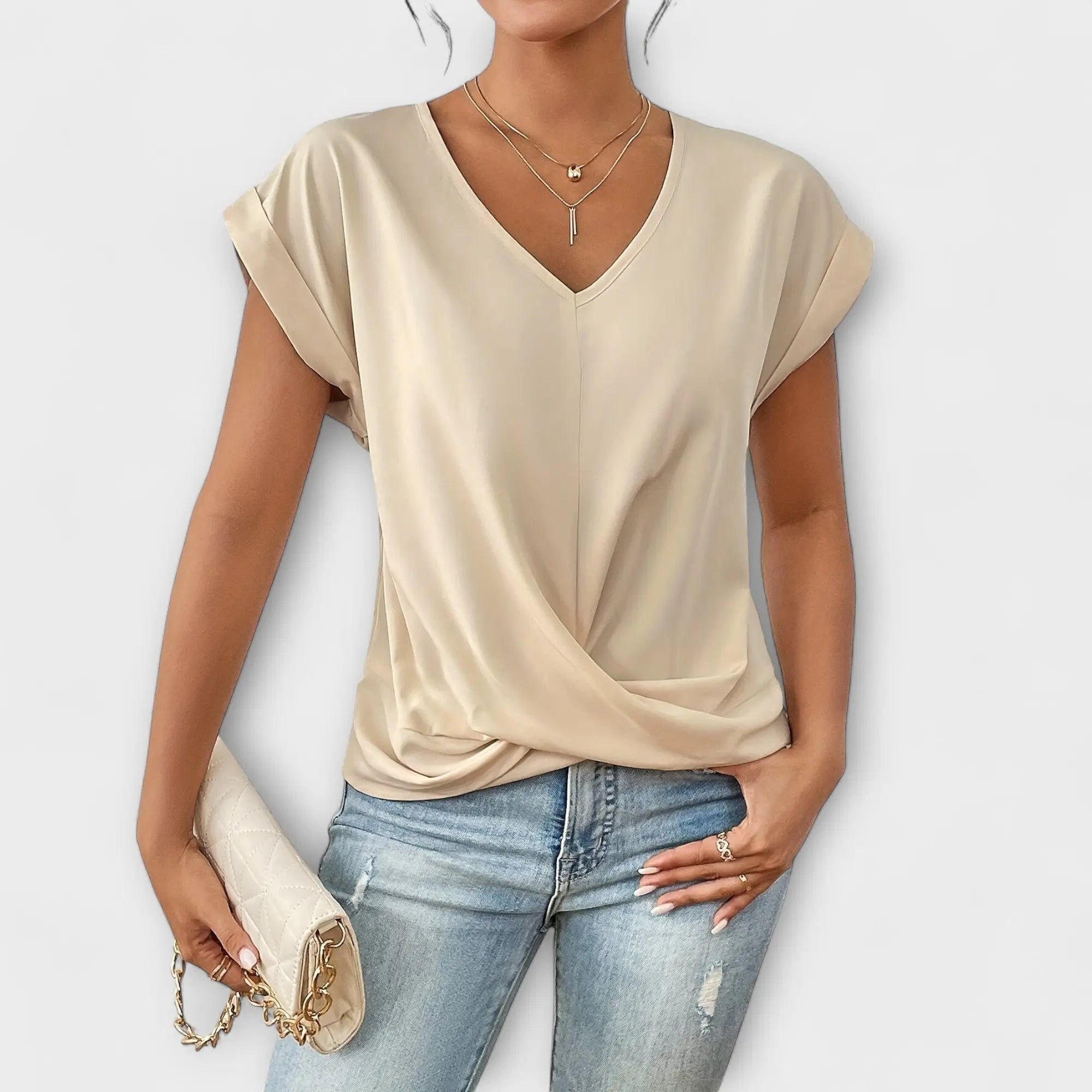 Eloise - V-neck Top with Knot Detail - TARHUS