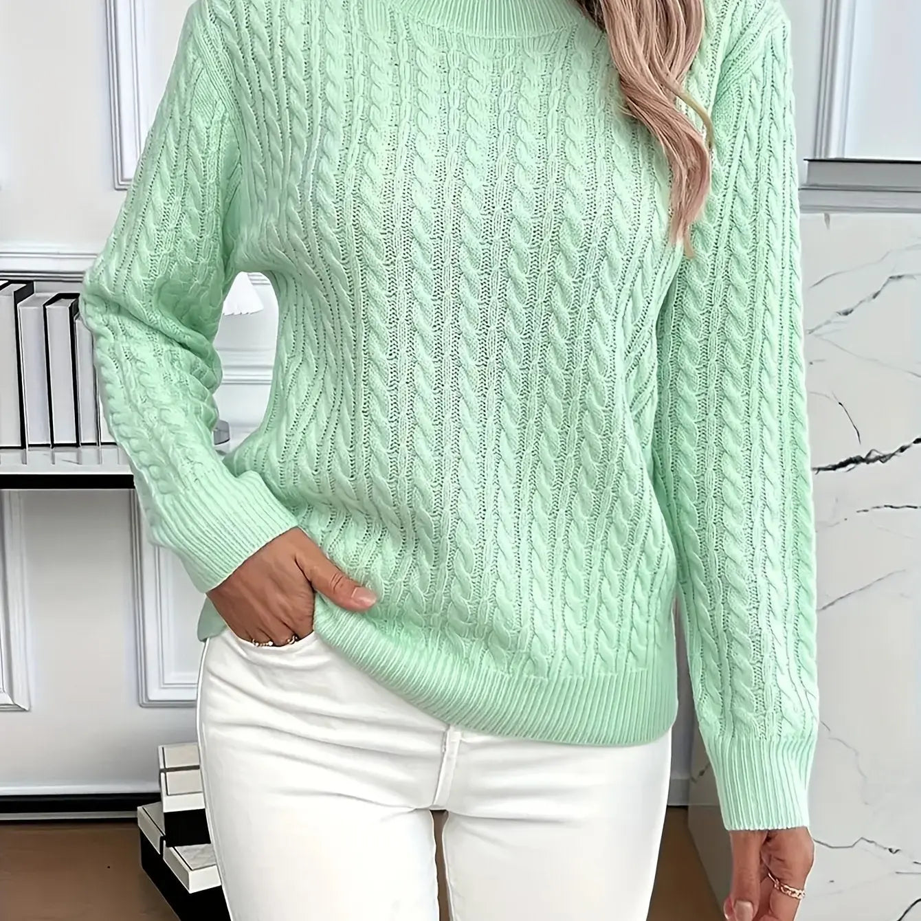 Women’s Loose Fit Pullover Sweater – Soft Ribbed Knit Round Neck Long Sleeve Top - TARHUS