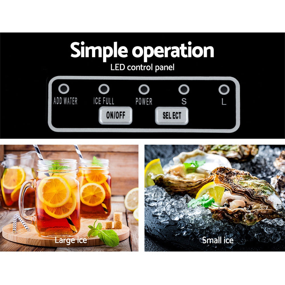 Devanti 12kg Ice Maker Machine Portable Ice Cube Tray Bar Countertop 2L Black TARHUS