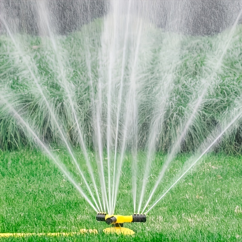1pc Automatic Lawn Sprinkler - 360° Rotating, 3 Adjustable Rotating Arms, Multi-Angle Large Area Coverage, Combinable, Water-Saving, Easy-Install, Durable, Yellow - Ideal for Garden Lawn Automatic Irrigation and Roof Cooling TARHUS