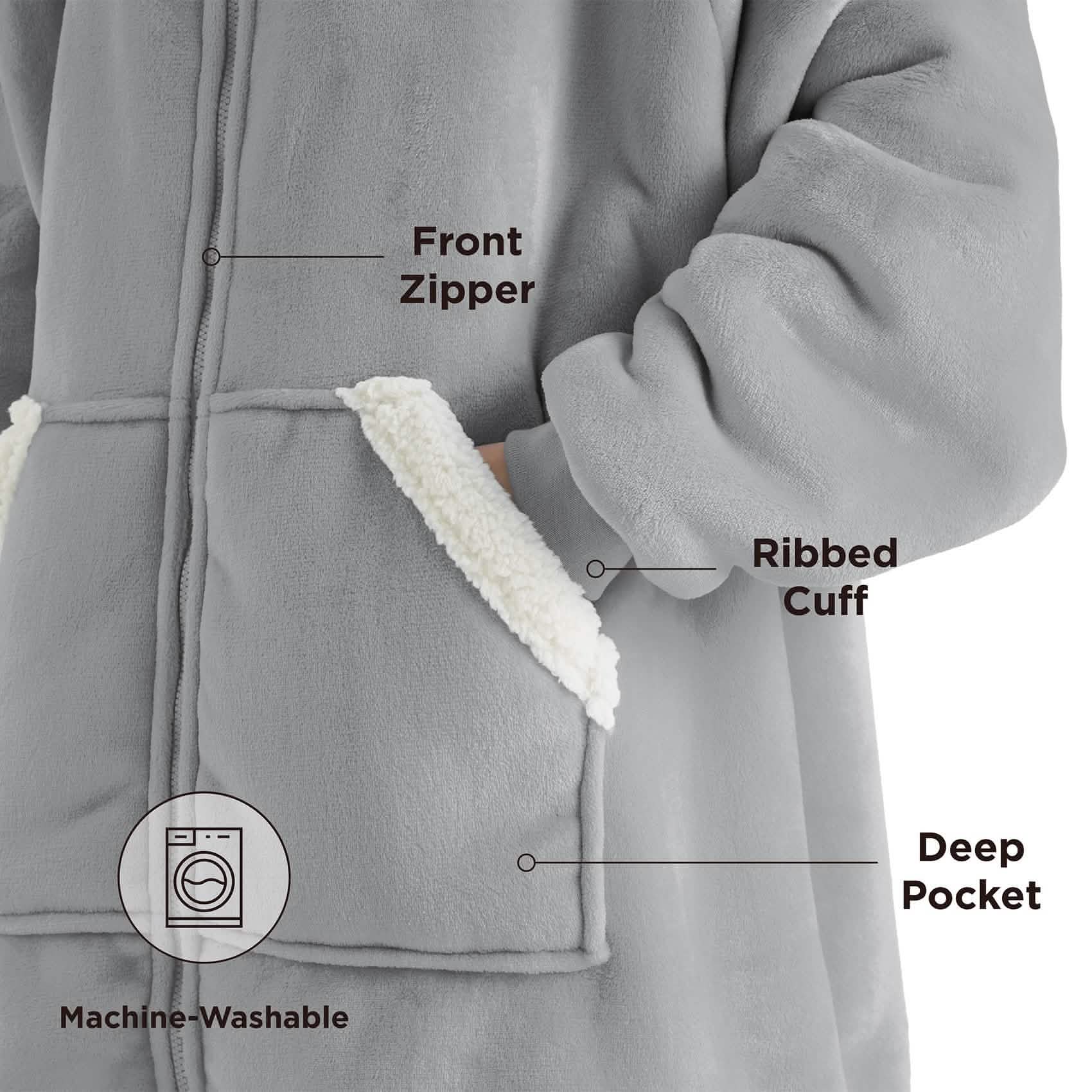 Sherpa Fleece Zippered Short Wearable Blanket Hoodie - TARHUS