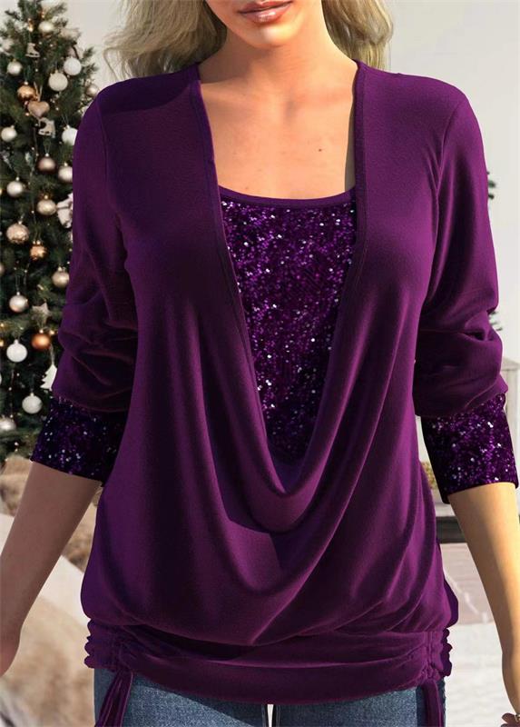 Sequin Loose Smocked Fake Two-Piece Top - TARHUS