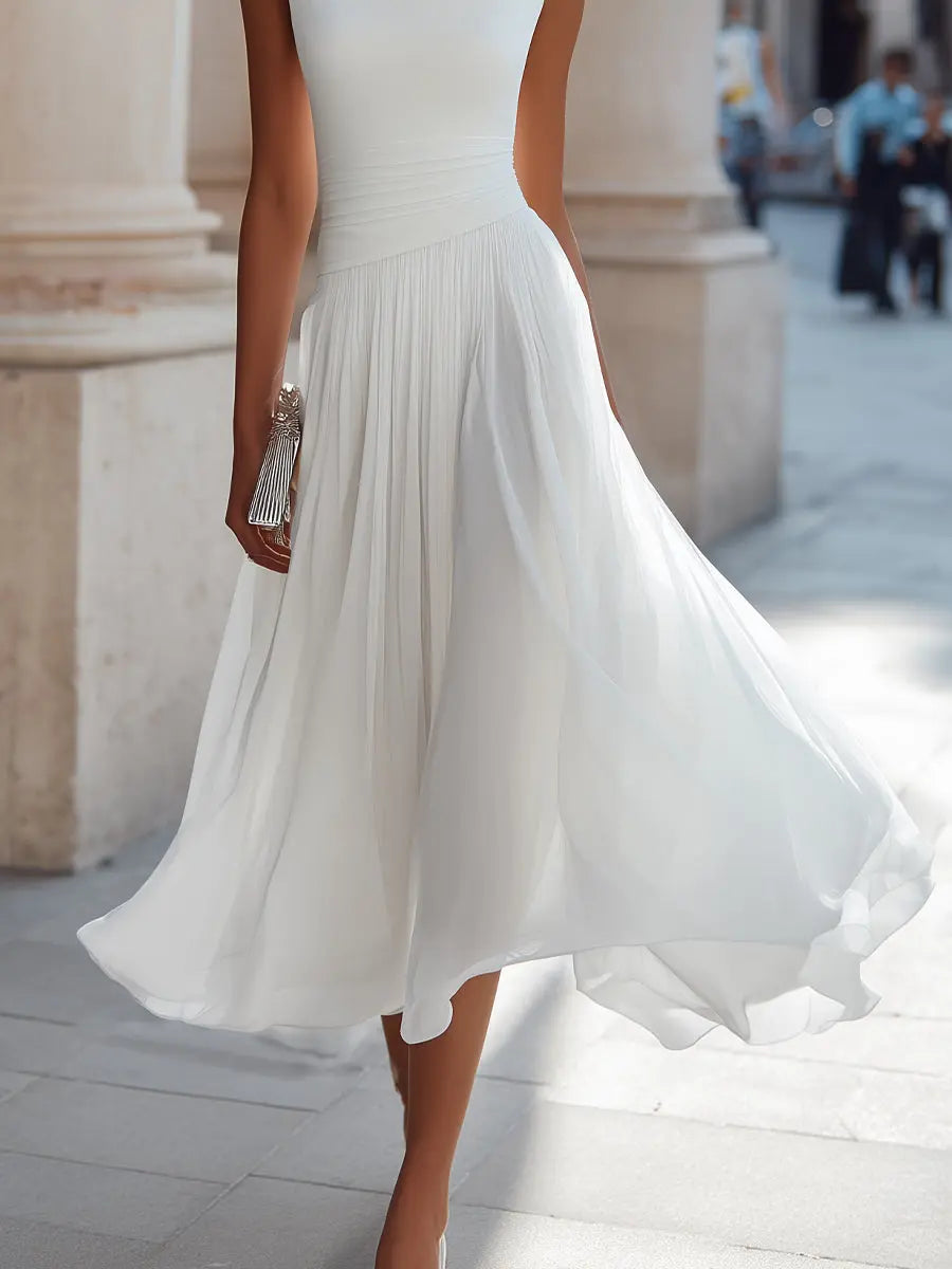 Draped Neck Sleeveless Pleated Midi Dress TARHUS Sleeveless Maxi Dress