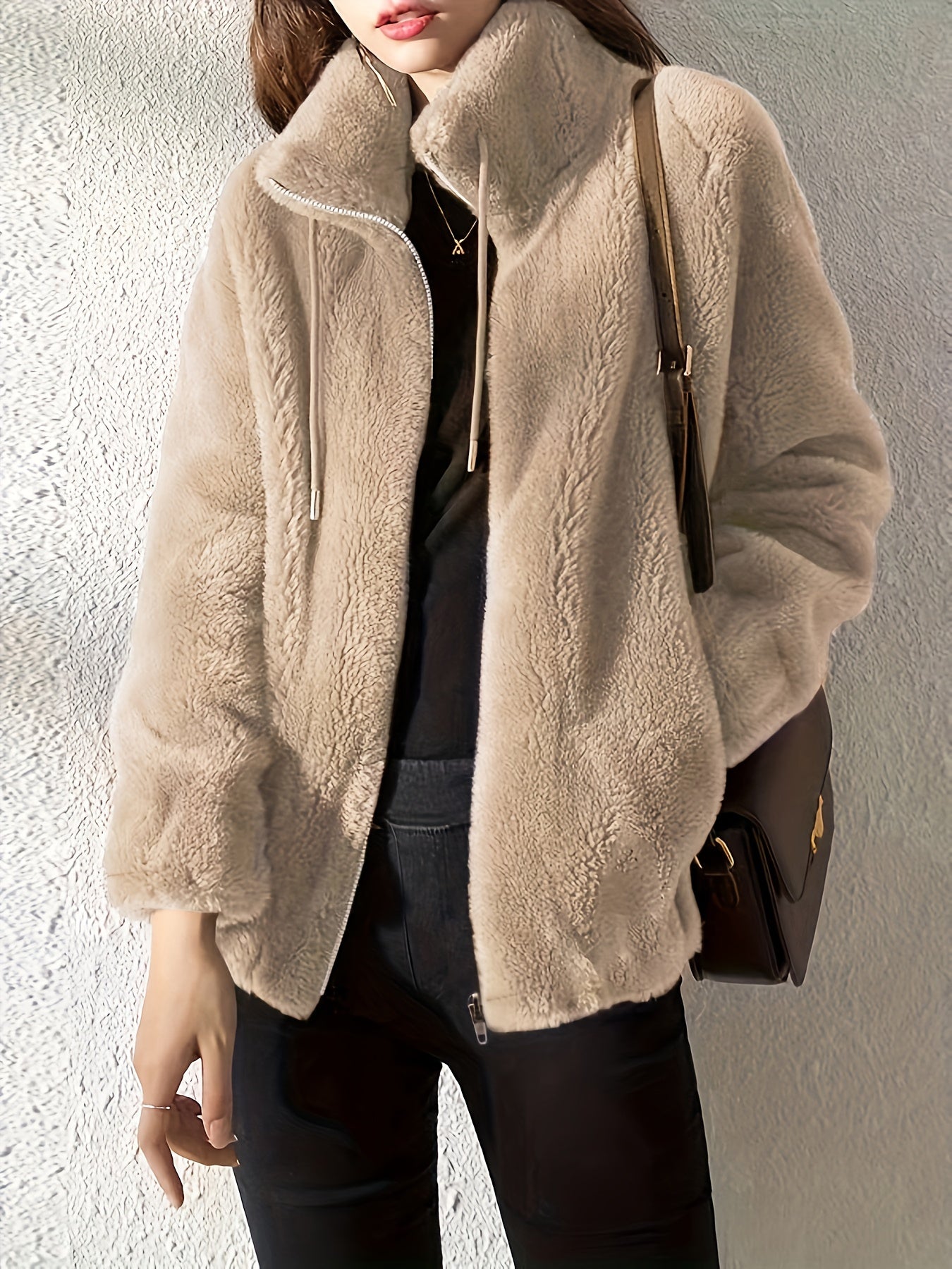 Faux Fur Zip-Up Jacket for Women – Soft Plush Casual Winter Coat - TARHUS