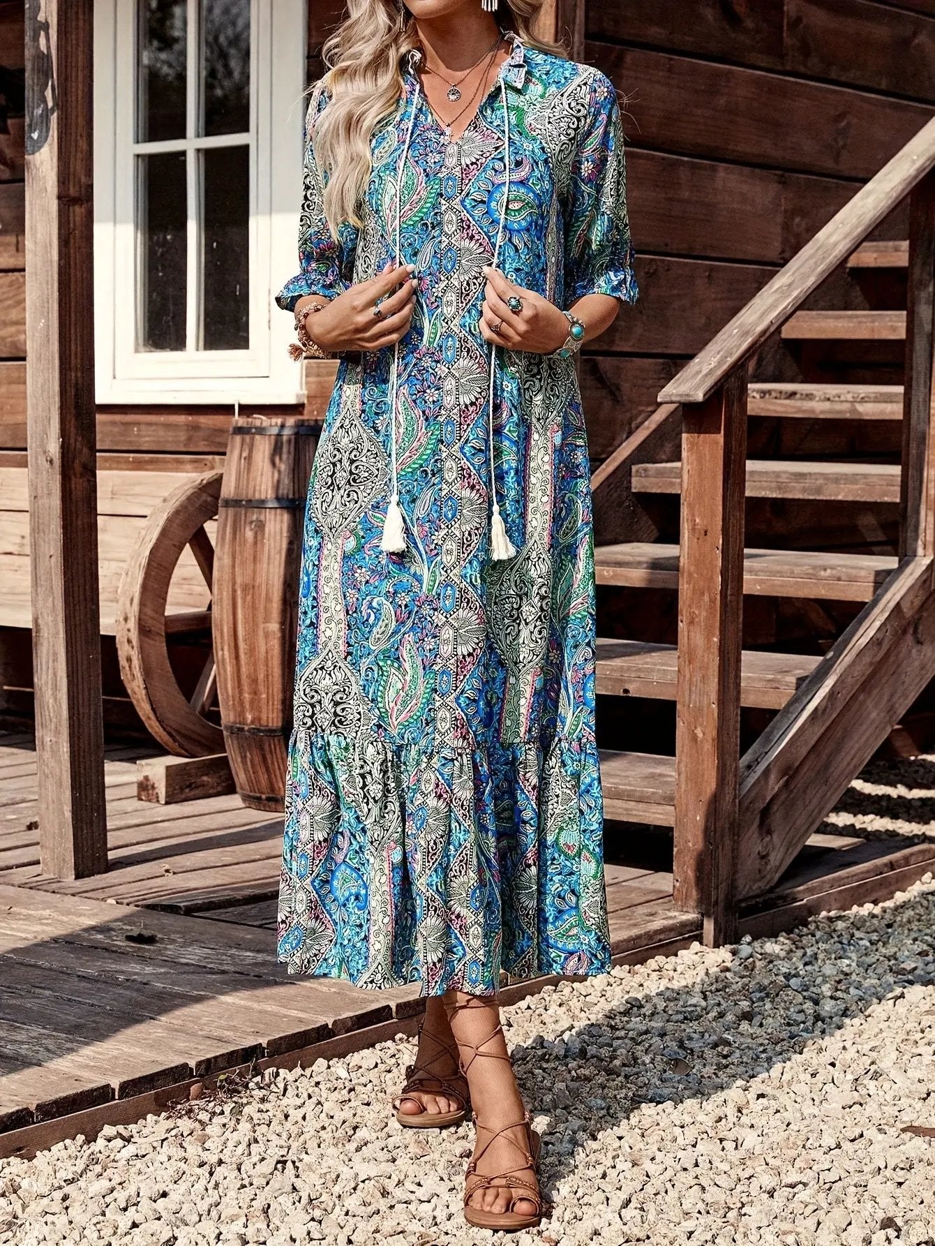 Western Boho Paisley Long Dress - TARHUS