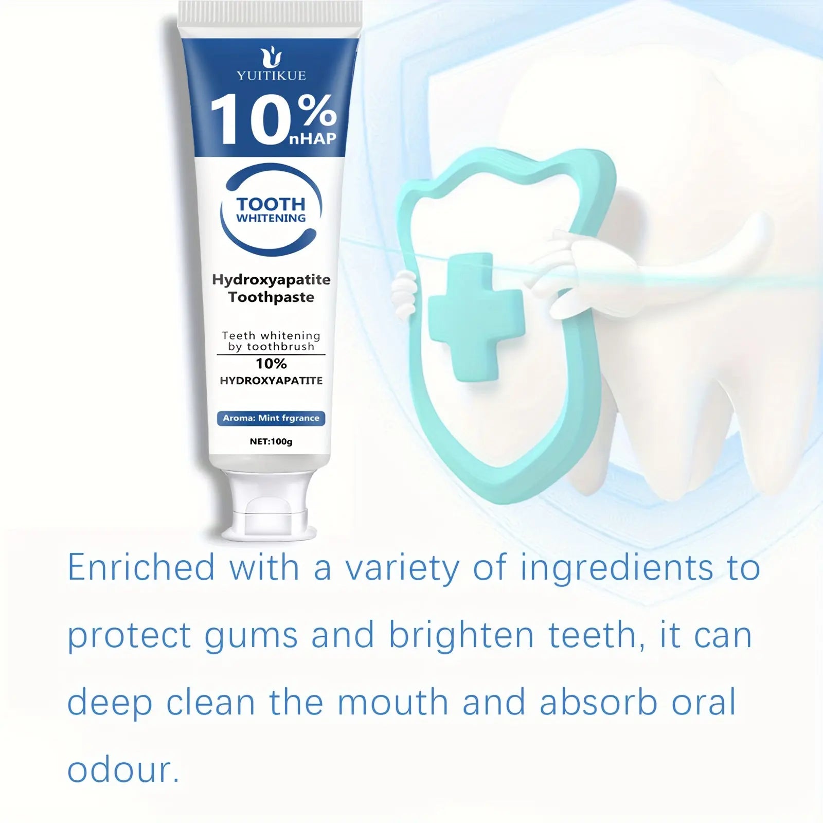 Fluoride-Free Whitening Toothpaste with Hydroxyapatite & Peppermint for Fresh Breath - TARHUS