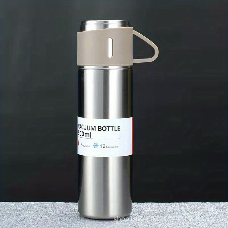 1pc Stainless Steel Thermal Mug, 500ml/16.9oz, Vacuum Insulated, Lead Free, Reusable, Hand Wash Only, Multipurpose, with Cup, for Adult, Coffee, Hot drink, Cold drink, Water Flask TARHUS