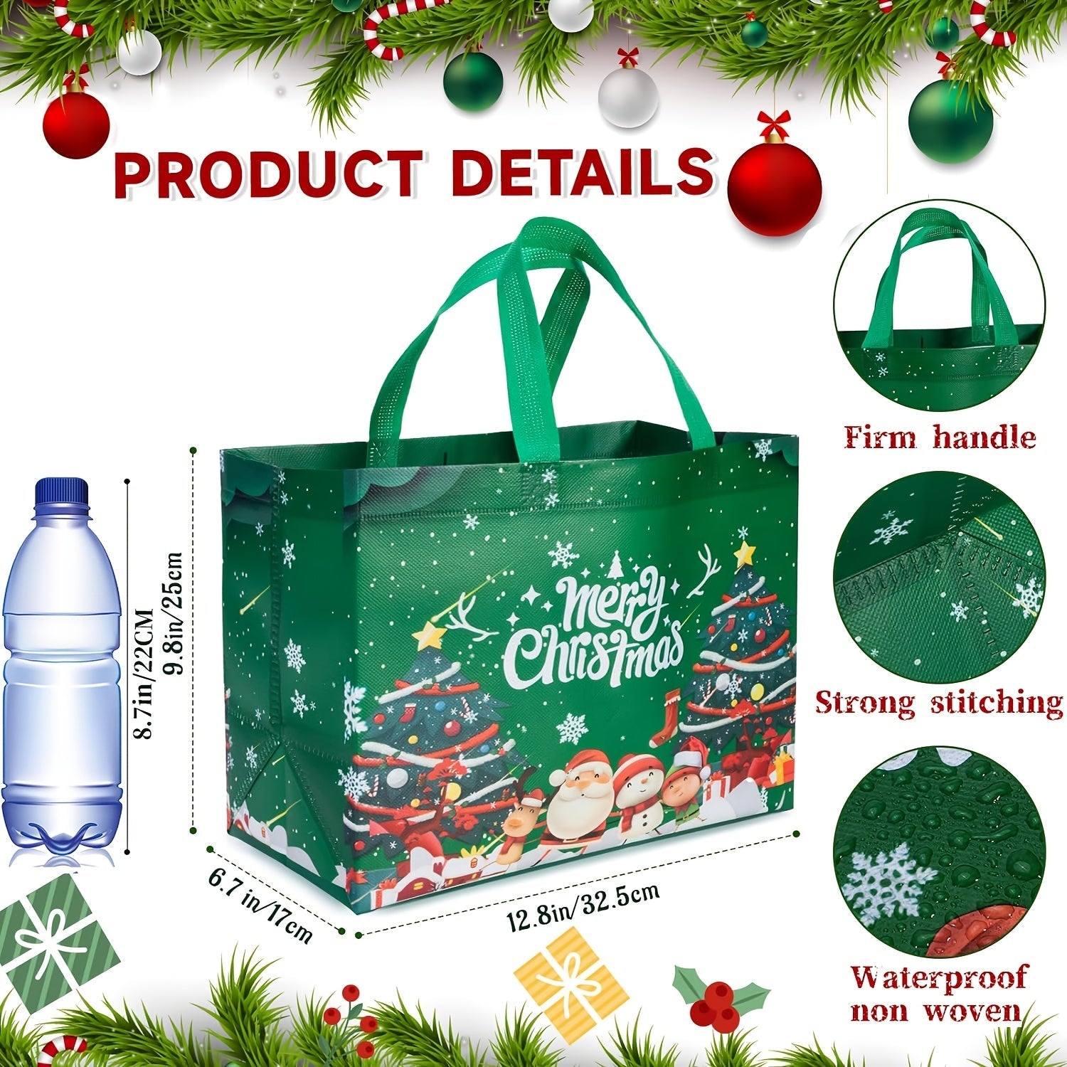Large Reusable Christmas Gift Bags with Handles – Festive Non-Woven Holiday Totes TARHUS Christmas