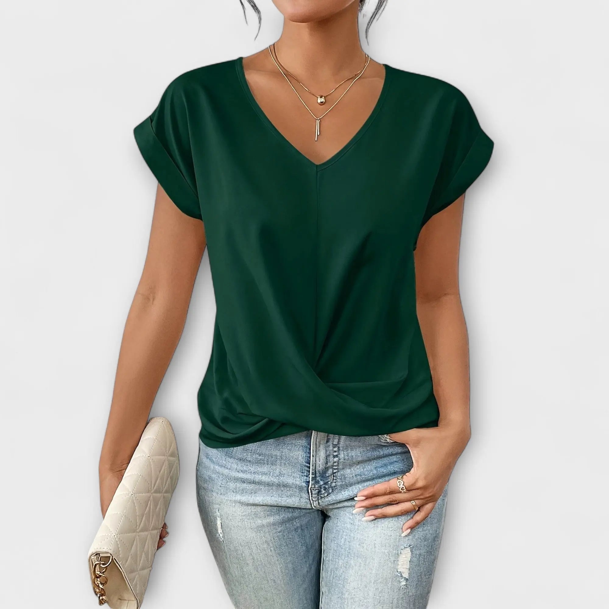 Eloise - V-neck Top with Knot Detail - TARHUS