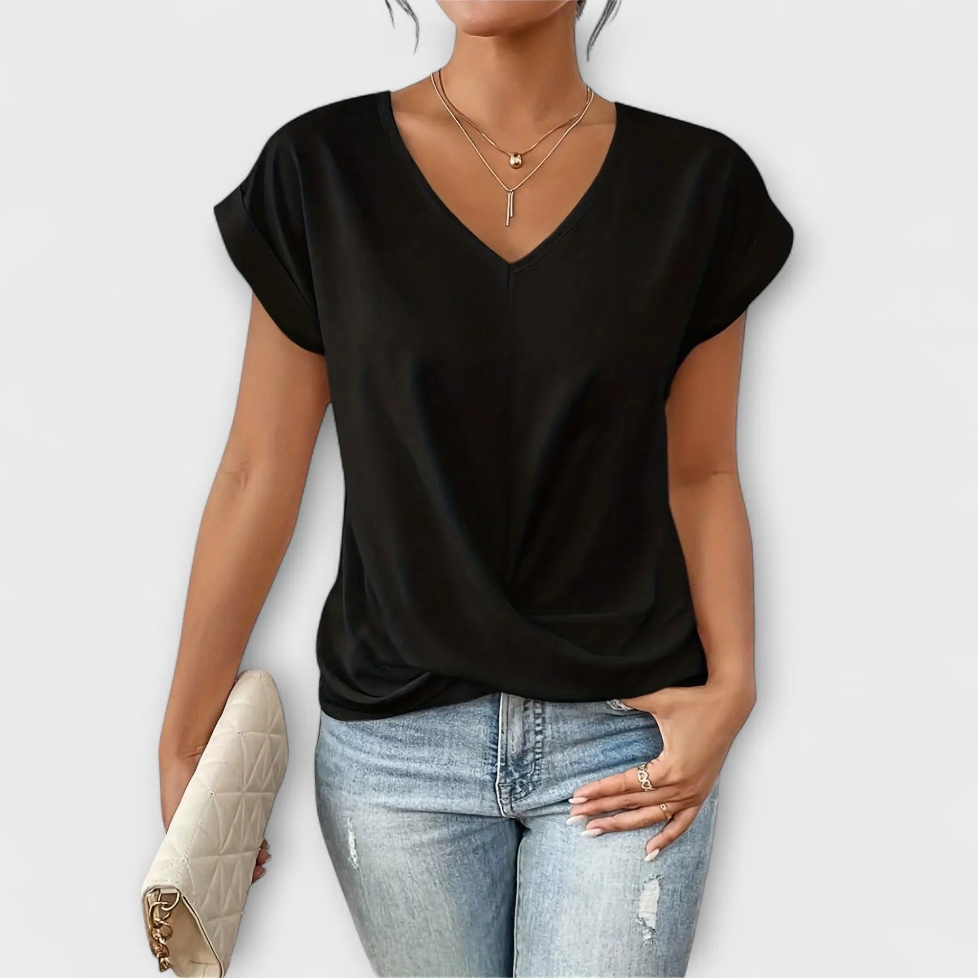 Eloise - V-neck Top with Knot Detail - TARHUS